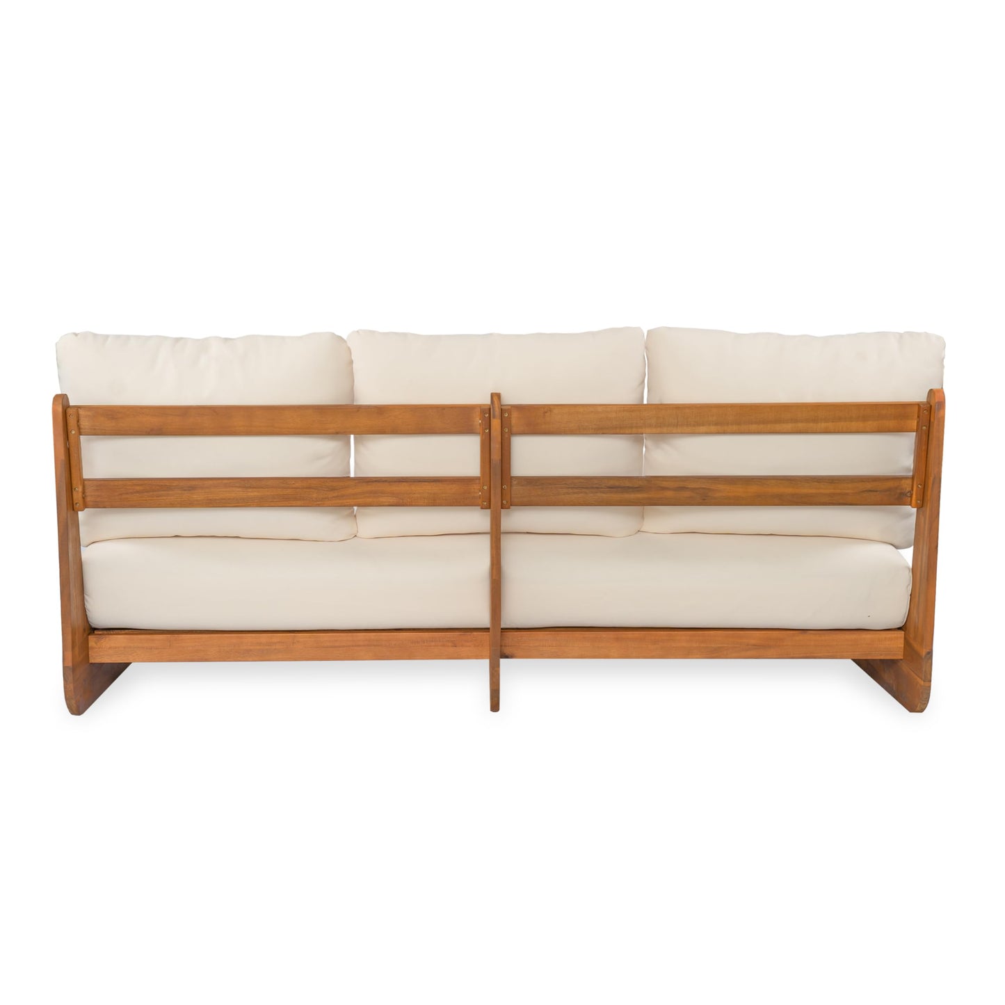 Christopher Knight Home Poppy 2 Piece Patio Conversation Set with Cushion, Acacia Wood 6 Seater Outdoor Sofa Chat Set, Outdoor Sectional Sofa Set of 2 for Patio Furniture Set, Teak+Beige