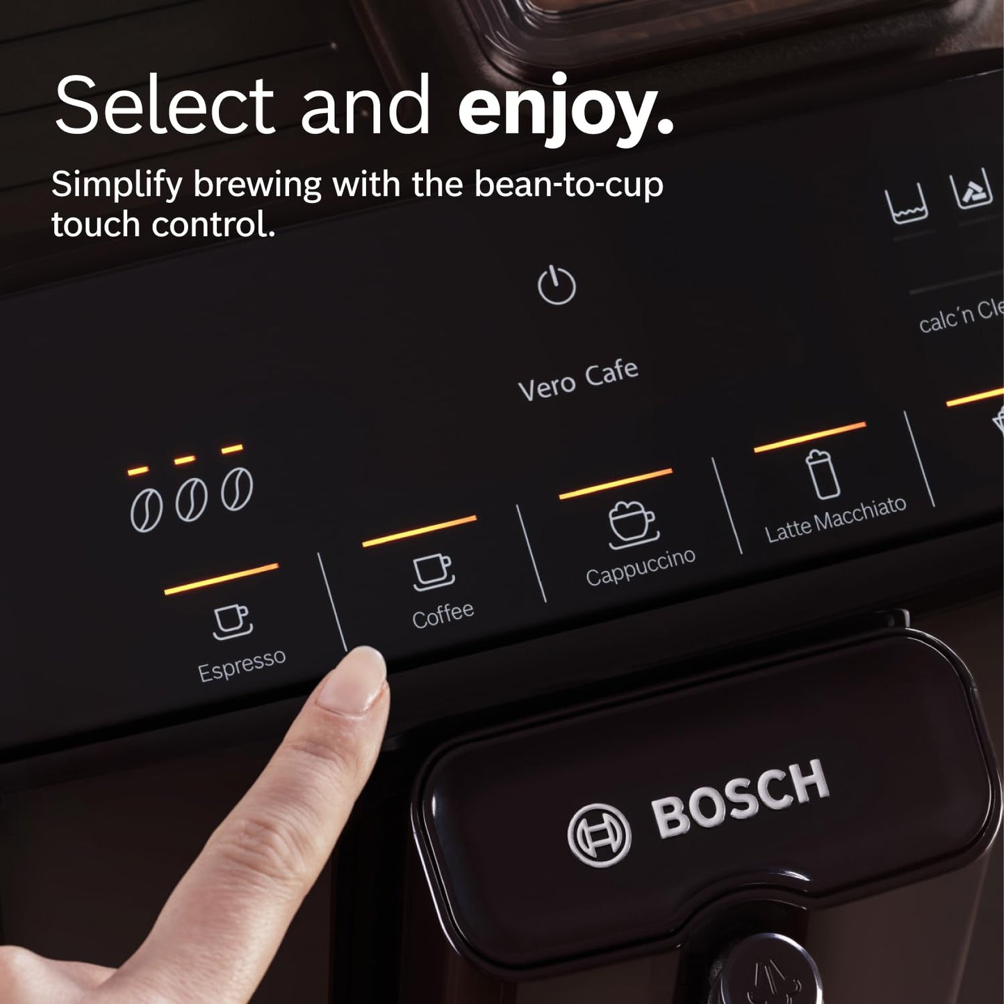 Bosch Fully Automatic Coffee and Espresso Machine - One-Touch Drinks, Barista Quality Super Coffee Maker - Touch Control Panel, Large Bean Capacity - Easy Clean, Maintenance - Black - TIU20109