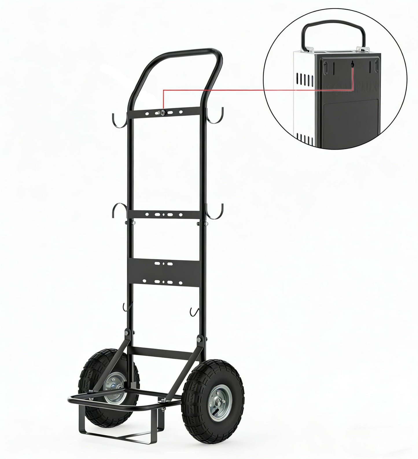 CAMPLUX Dolly Hand Cart for Portable Tankless Water Heaters, 220 lb. Capacity, 10" Pneumatic Wheels, 4 Side Hooks, Mobile Hot Water Washing Station for Horse Stables, Pet Grooming, Hunting & Camping
