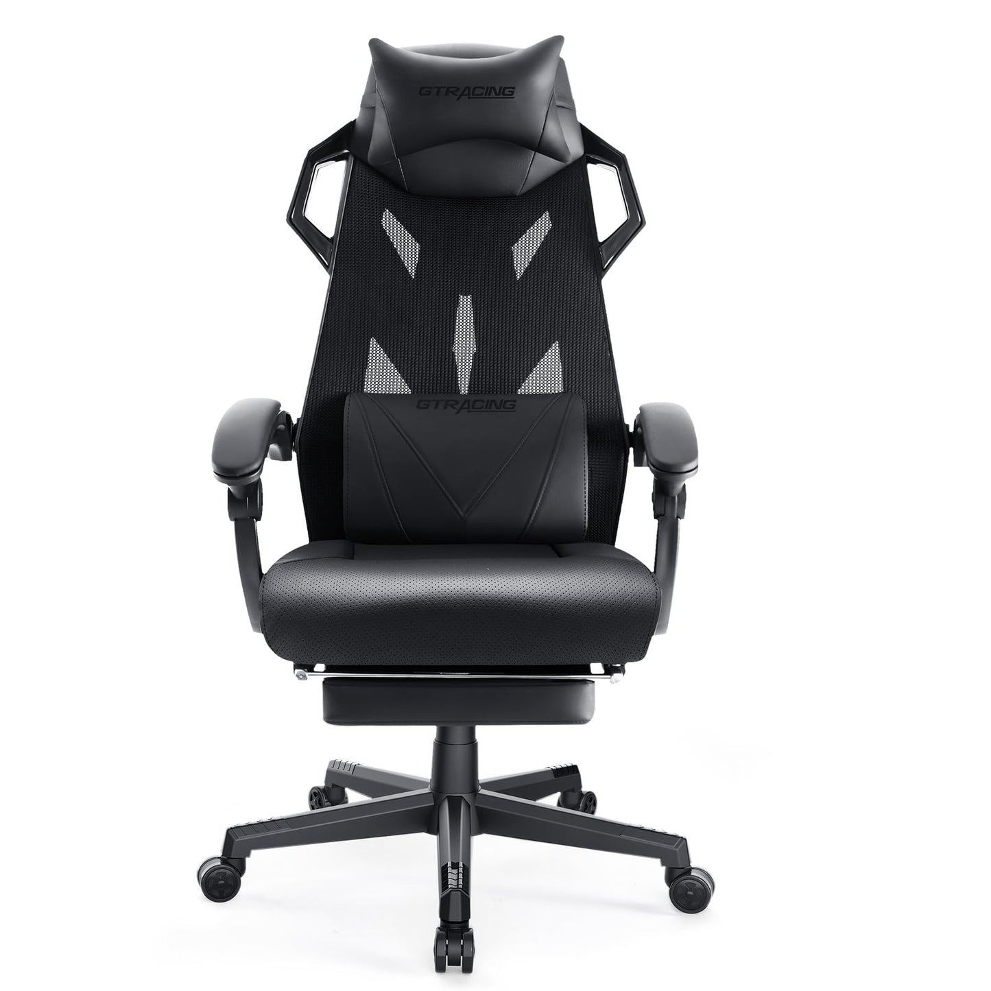 GTPLAYER Gaming Chair, Computer Chair with Mesh Back, Ergonomic Gaming Chair with Footrest, Reclining Gamer Chair with Adjustable Headrest and Lumbar Support for Gaming and Office (Black)