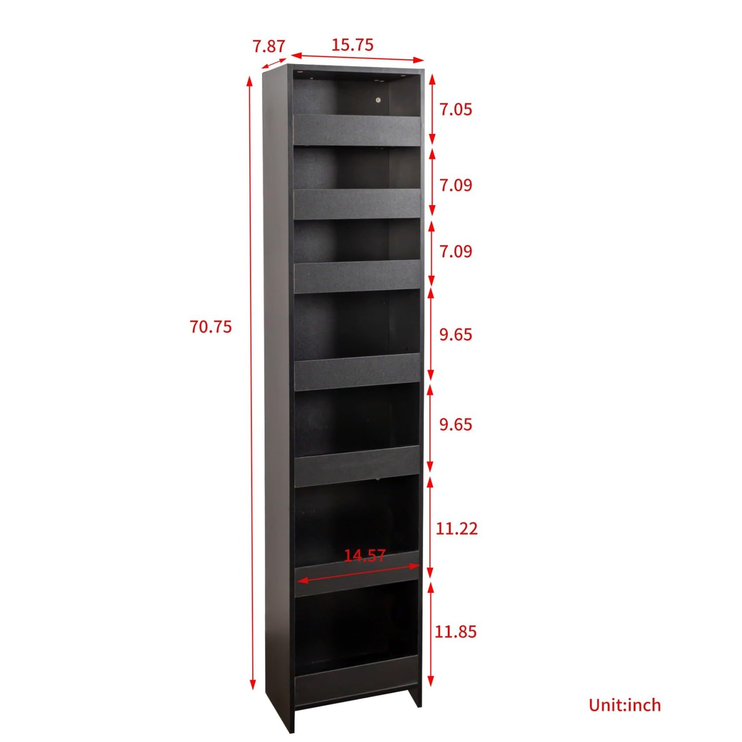 KEIKI 7 Tier Pull-Out Kitchen Pantry Storage Cabinet, Multi-Tier Single-Sided Open Shelf, Spice Rack Next to Fridge, Wood Hutch Food Pantries Cupboard for Coffee Bar, Dining Room, Narrow Spaces
