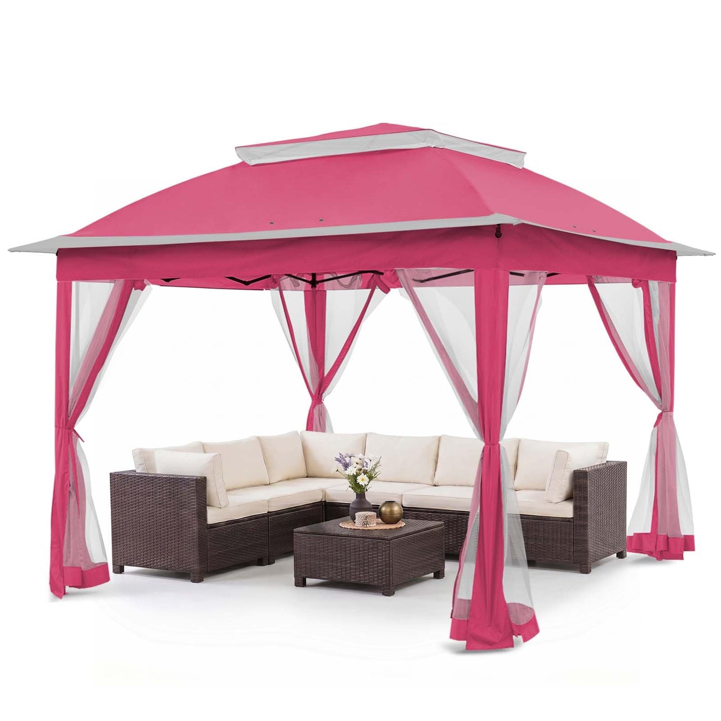 COOS BAY 11x11 Pop Up Gazebo with Mesh Netting, Instant Outdoor Canopy Tent, Water Resistant Shelter with UPF 50+ UV Protection, 121 Sq Ft Coverage, Dark Pink