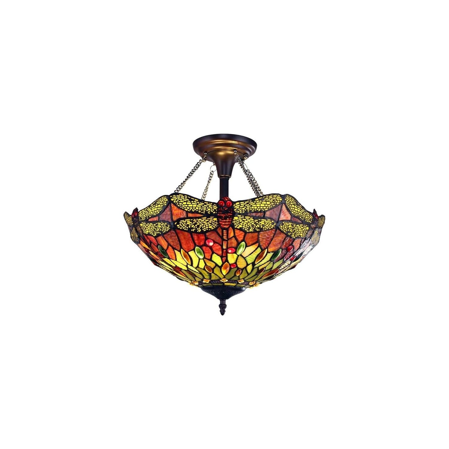 Chloe Lighting Empress Dragonfly Semi-Flush Light, Dark Bronze, 16in  Wide, Multicolor, Model CH3T471RD16-UF2