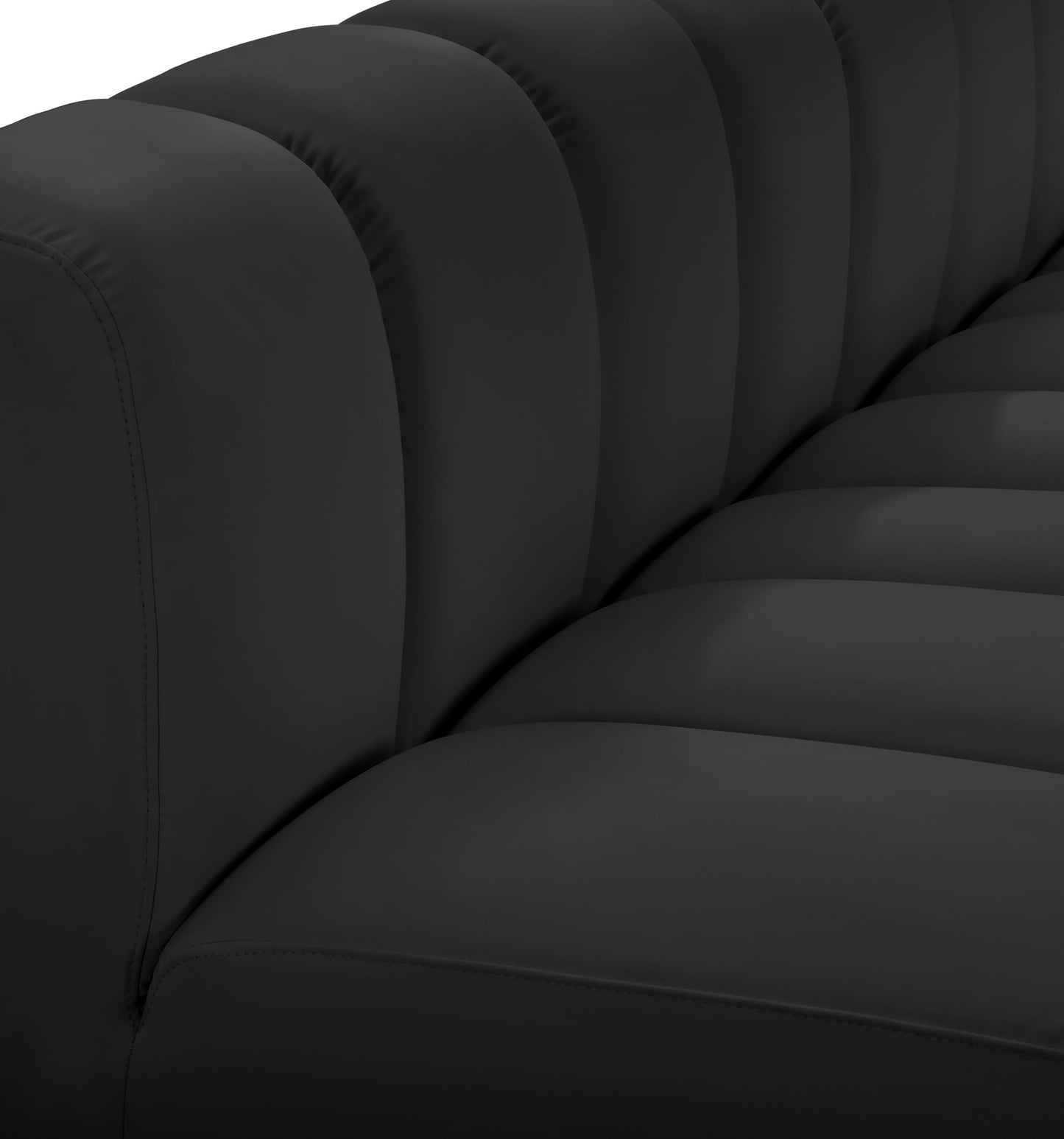 Meridian Furniture 101Black-S2A Arc Collection Modern | Contemporary Modular Sofa with Soft Black Vegan Leather, Deep Channel Tufting, Modular Design, 60" W x 31" D x 30" H, Black