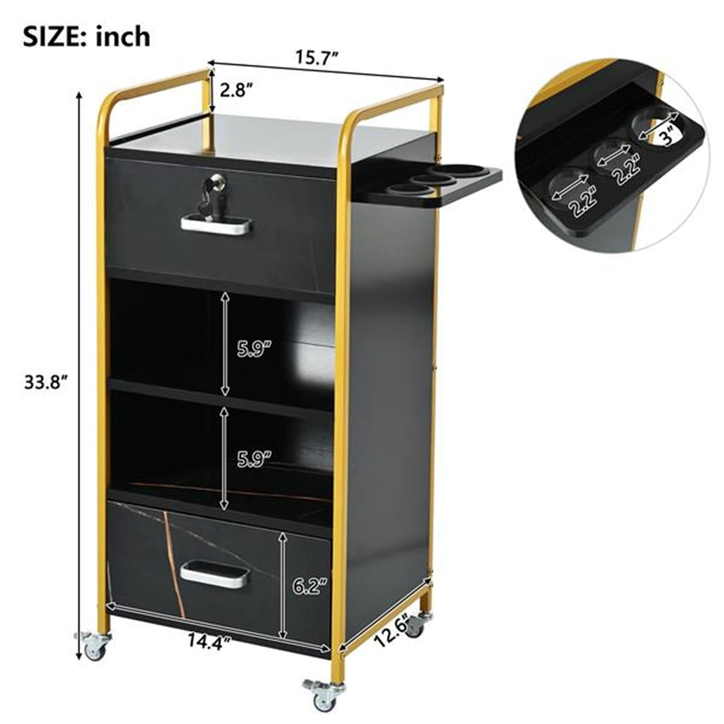 CUIYMXSC Salon Storage Cabinet, Versatile Salon Stations with Locking Drawers and 3 Hair Dryer Holder, Salon Storage Trolley Cart, Beauty Barber Salon Styling Station Organizer Equipment