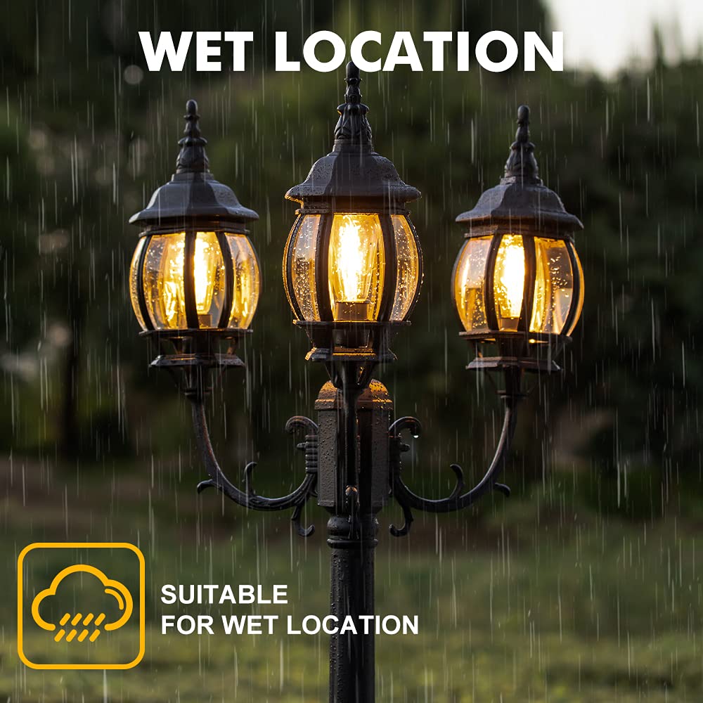 LUTEC LED Outdoor Post Light - Triple-Head Design, Hardwired, Black, 3 Oval Head + Post, Clear Glass Panels for Garden Pathway