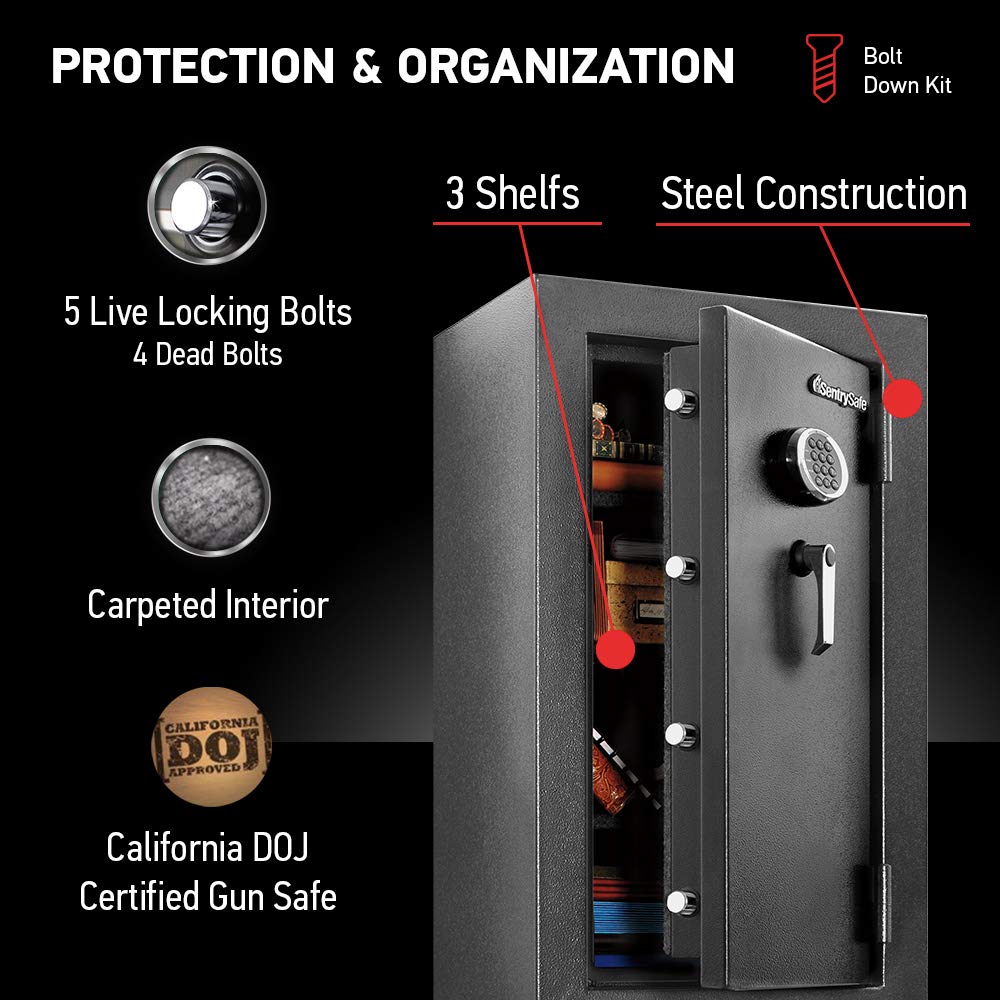SentrySafe Fireproof and Waterproof XX-Large Steel Floor Safe with Digital Keypad Lock, DOJ-Certified Large Gun Safe for Home, 4.71 Cubic Feet, 37.7 x 21.7 x 19.0 Inches, EF4738E