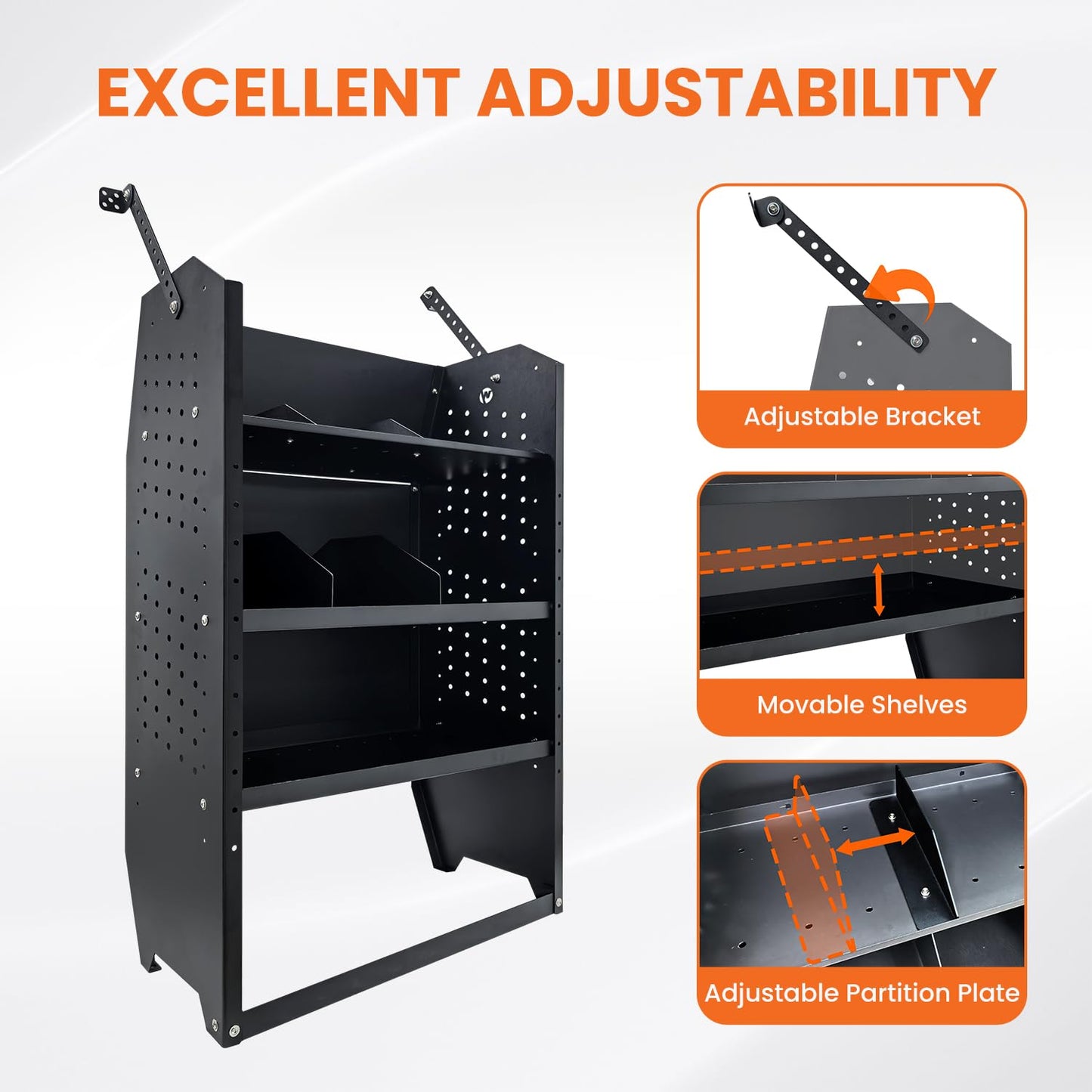 EONECROSS Cargo Van Shelving Storage System Low/Mid/High Roof Steel Van Shelves Fit for Ford Transit,GM,Chevy Express,NV,Promaster,Sprinter and Metris,32" W x 46" H x 13" D