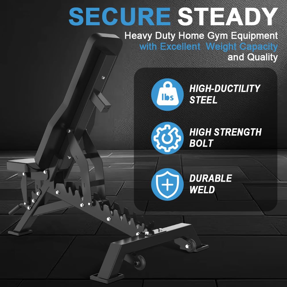 Strength Weight Bench 32 Adjustable Positions Training Benches - Heavy Duty Home Gym Equipment with 1300 LBS Weight Capacity Durable Steel Construction Incline Decline Bench for Full Body Workout (Black)