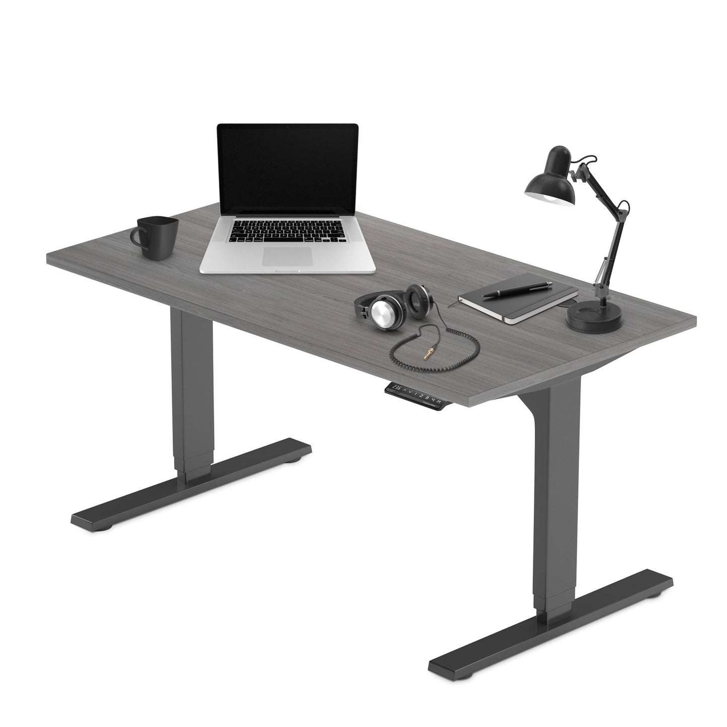 Progressive Desk Standing Desk 60x30. Dual Motor, 3 Stages Height Adjustable Stand up desks for Home Office, 60 inch -Grey Oak, Black Frame