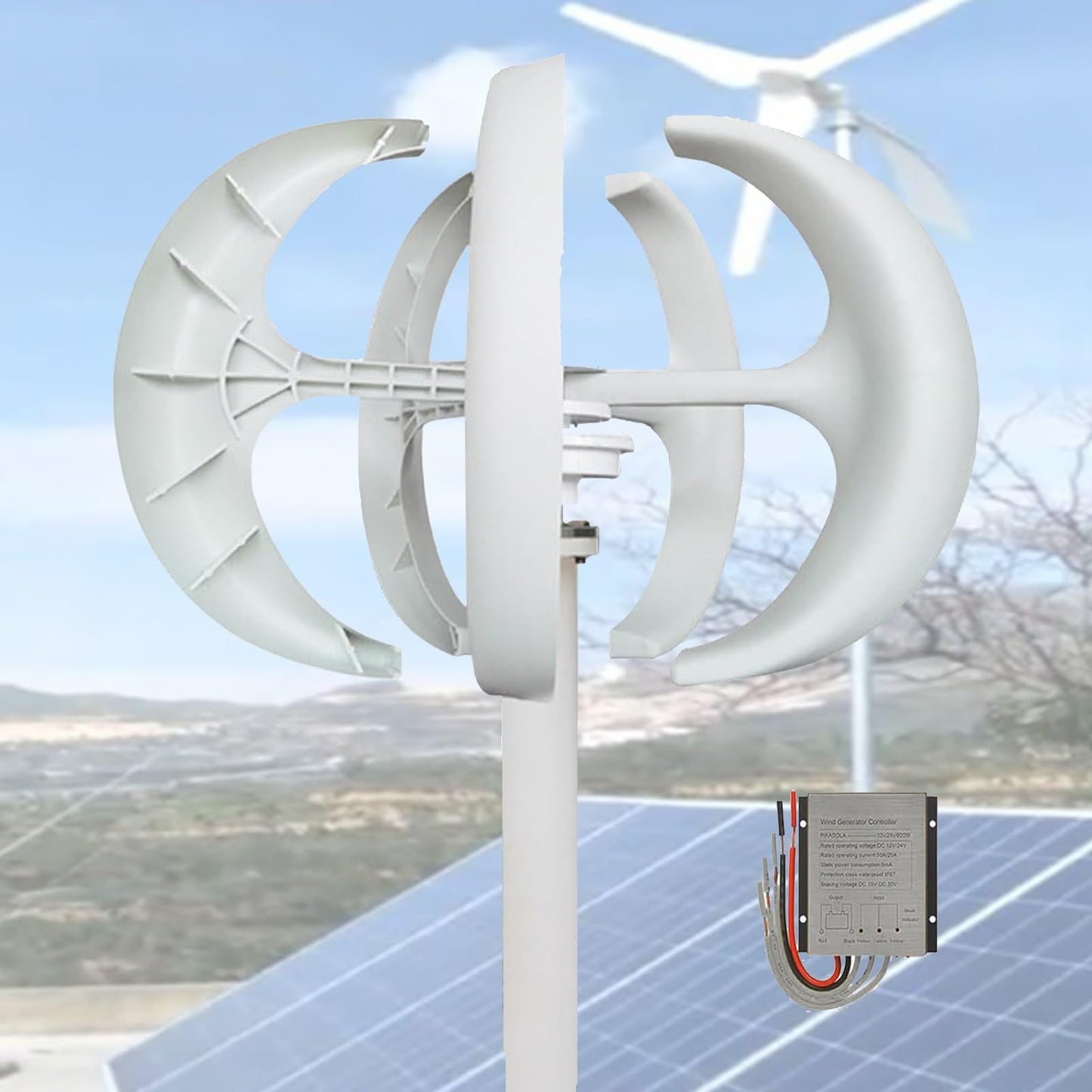 CLPYING Wind Turbine Generator Kit 16000W DC 12V 24V 48V Wind Turbine Vertical, Electricity Producer Equipment, Horizontal Wind Power Generator Kit Power Supplementation(White,48V)