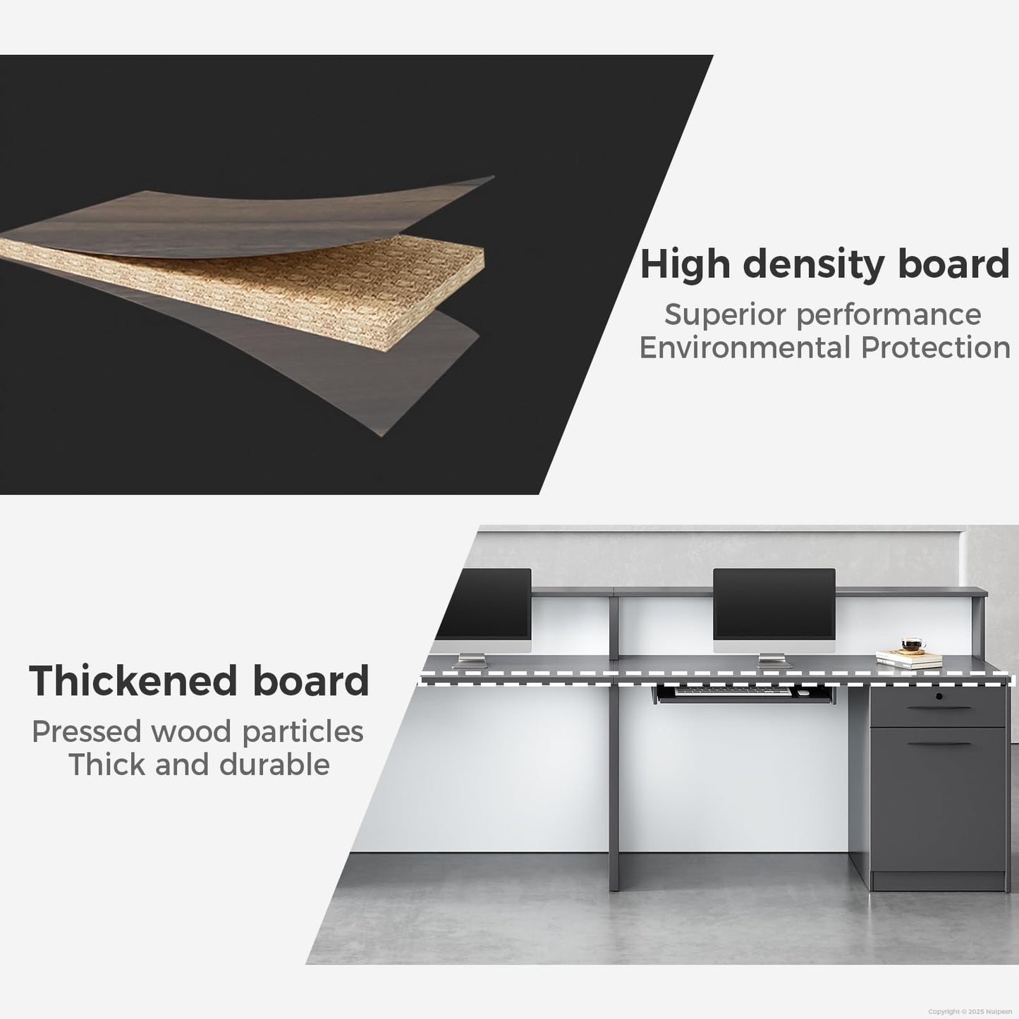 Modern Reception Desk with Counter, LED Light, Lockable Drawers, and Storage Shelves for Office, Spa, Salon, or Retail Store (Gray, 87" L*24" W*40" H)