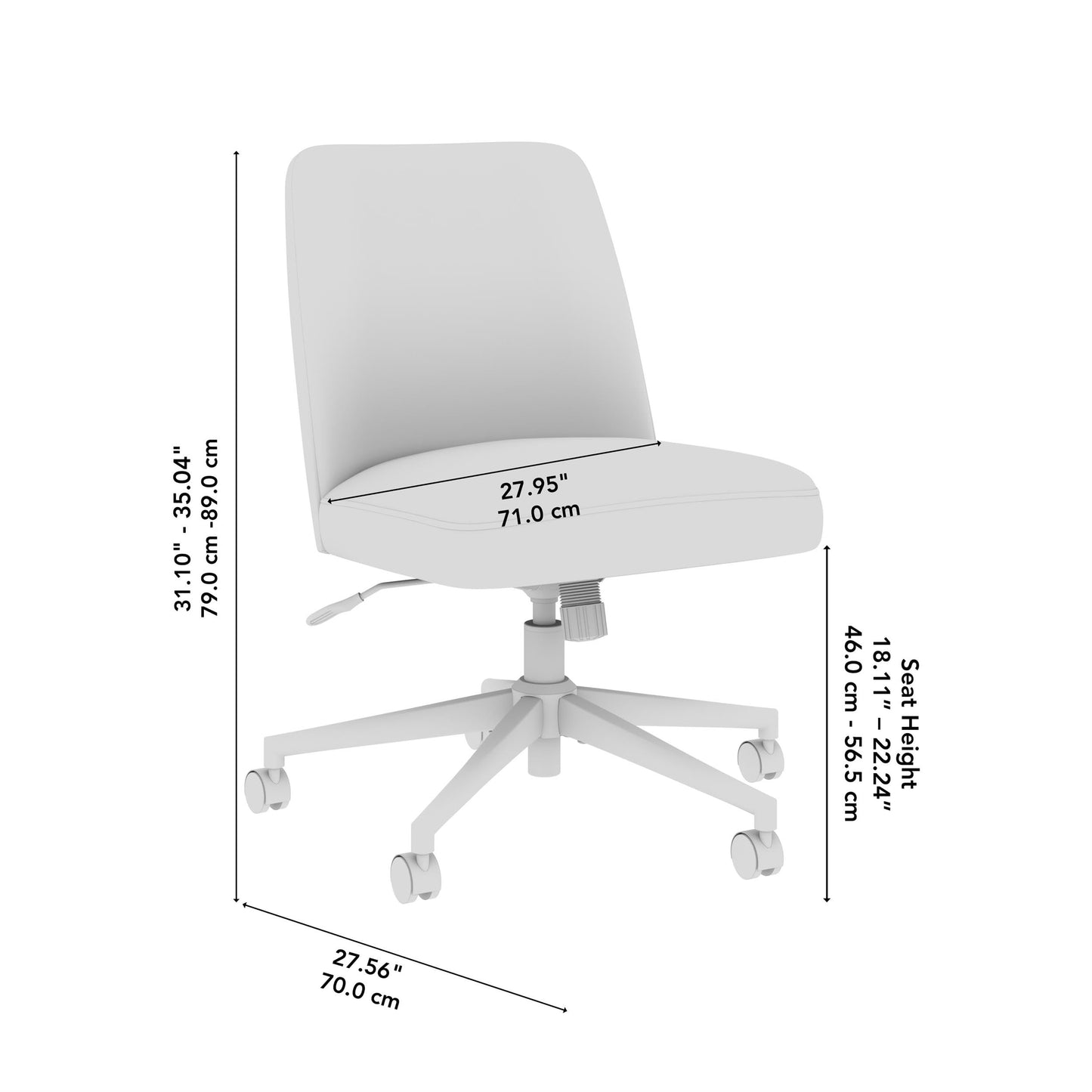 Bush Furniture Serenity Mid Back Armless Office Chair with Wheels in Soft Beige Fabric, Workspace Seating Solution for Small Computer Desk