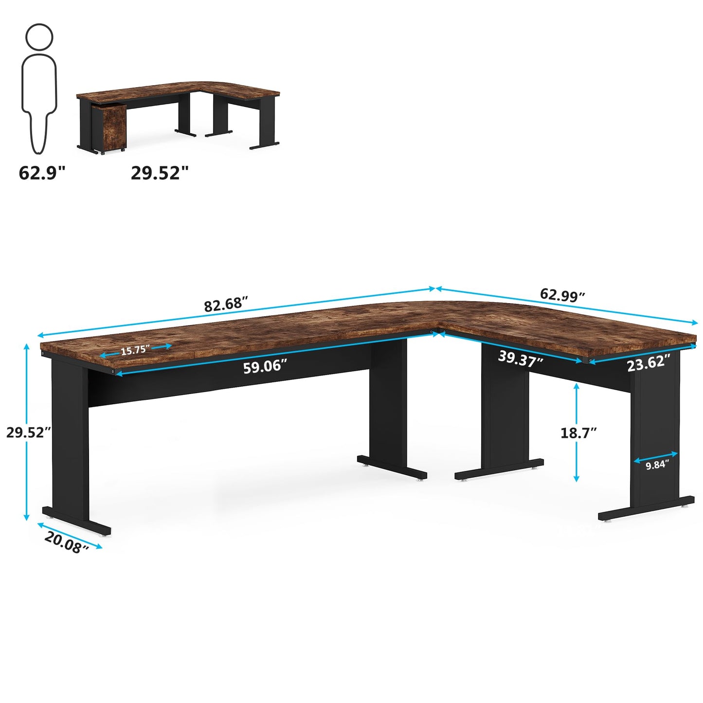 Tribesigns 83" L-Shaped Executive Desk, Large Office Desk with Drawers, Industrial Corner Computer Table with Rolling File Cabinet, Business Workstation for Home Office (Brown, 83 Inches)
