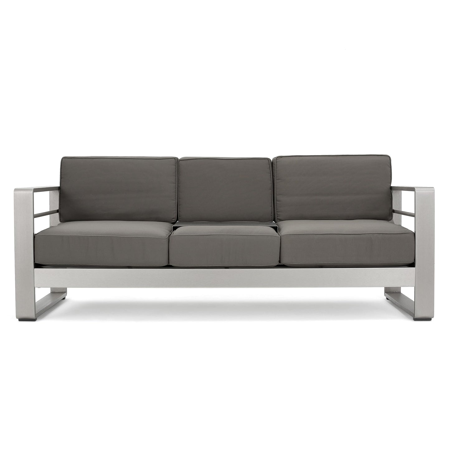 Christopher Knight Home Cape Coral Outdoor Set of Club Chairs with 3 Seater Loveseat and Firepit, 4-Pcs Set, Khaki / Dark Grey