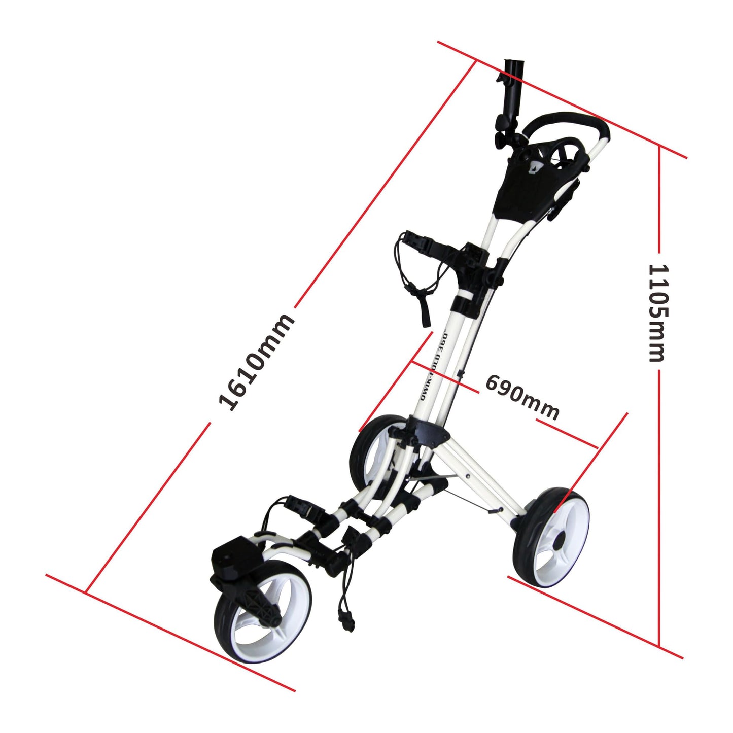 Qwik-Fold 360 Swivel 3 Wheel Push Pull Golf CART - 360* Rotating Front Wheel - ONE Second to Open & Close! (White/White)