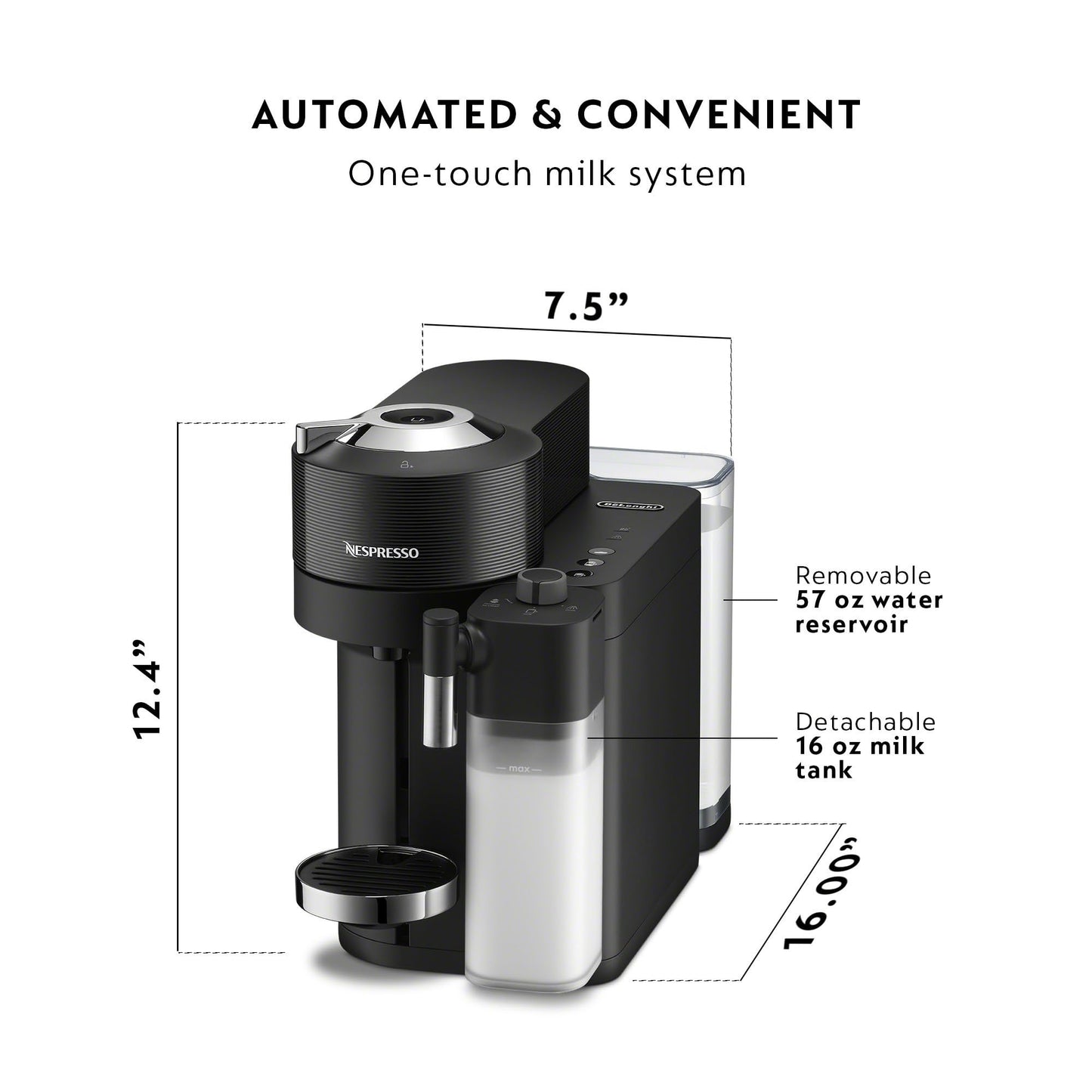 Nespresso Vertuo Lattissima Coffee and Espresso Maker by De'Longhi, Matte Black & Glossy
