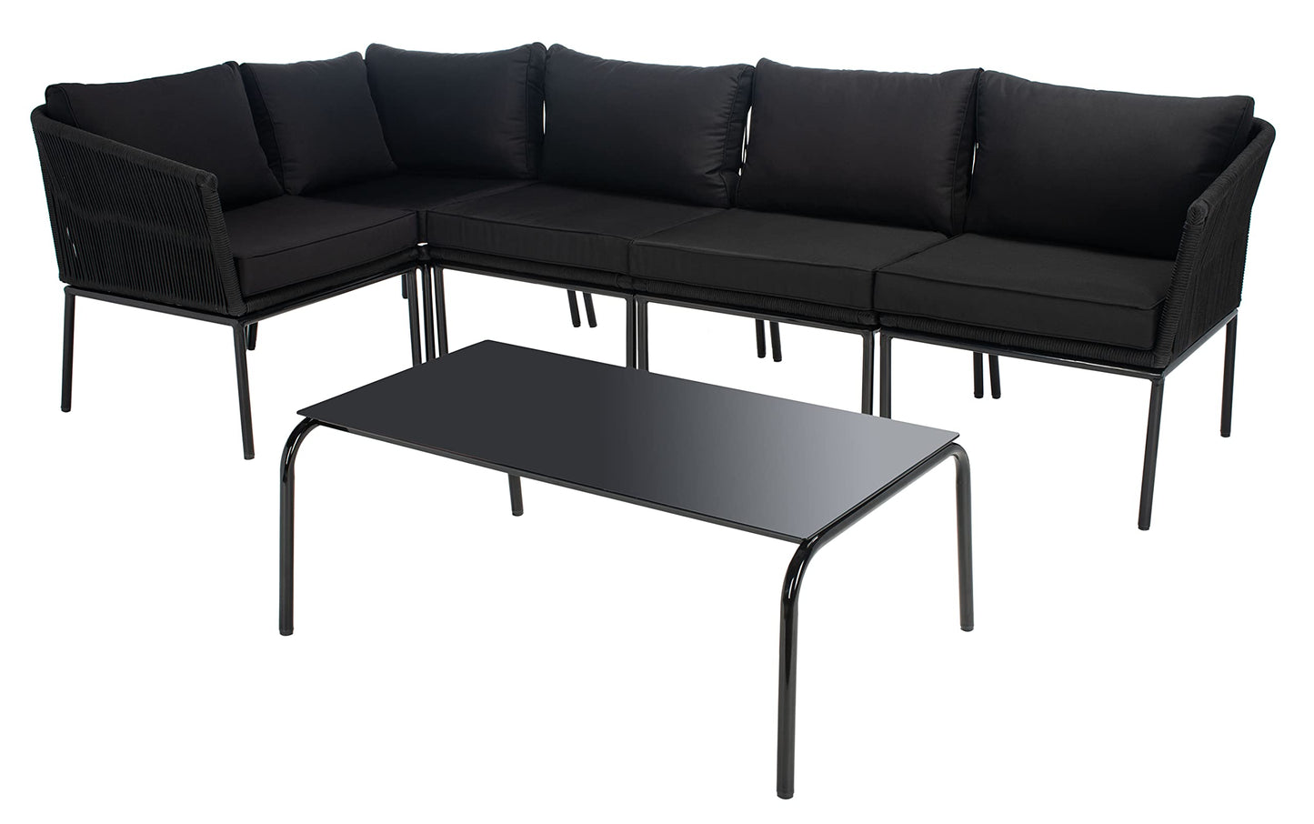 SAFAVIEH Outdoor Collection Remsin Black Wicker/Black Cushion Sectional Sofa Patio Backyard Living Set