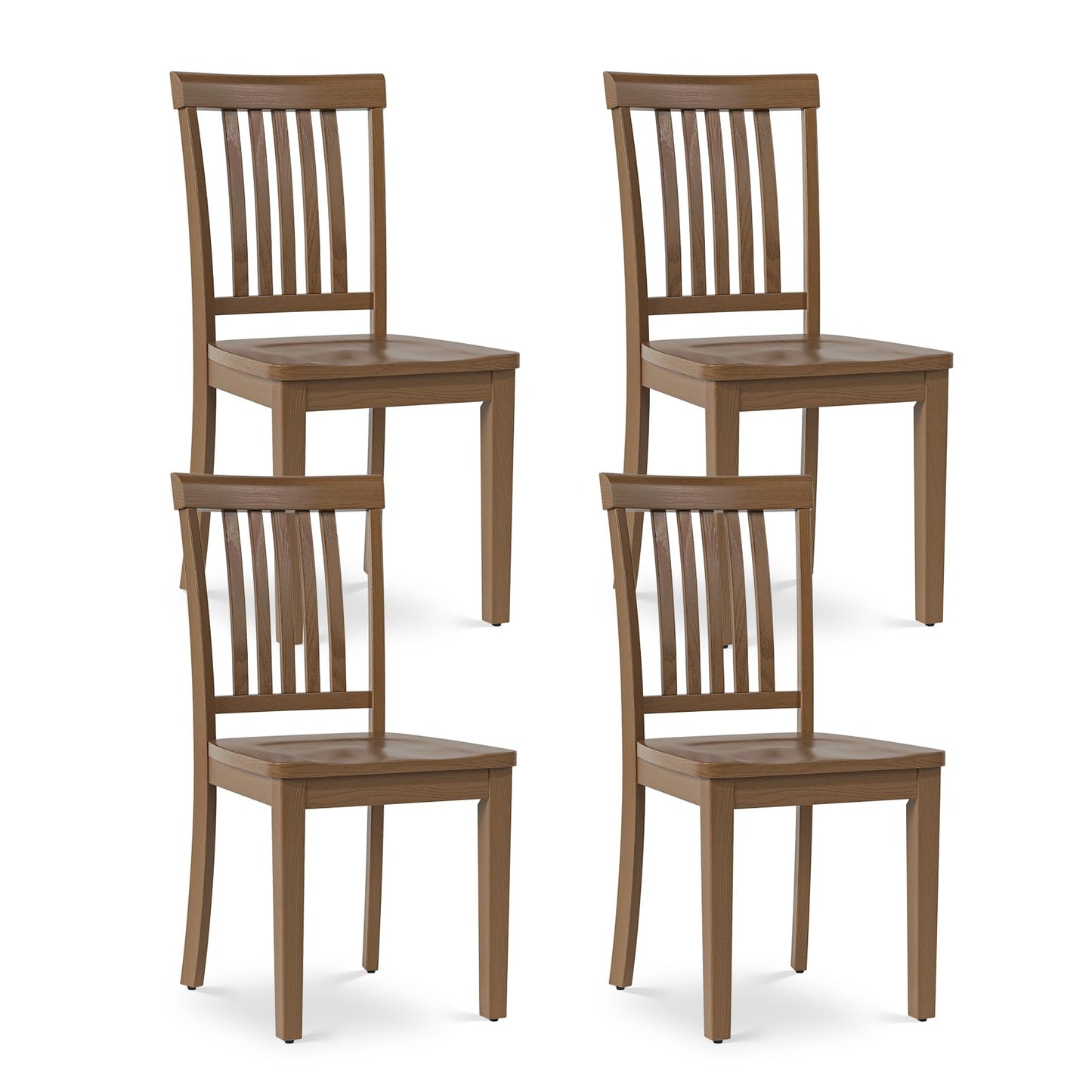 COLAMY Wooden Dining Chairs Set of 4, Solid Rubberwood Kitchen & Dining Room Chairs, Farmhouse Rustic Side Chairs for Dining Table, Anti-Slip Protection, Classic Windsor Style Seating, Oak Light Brown