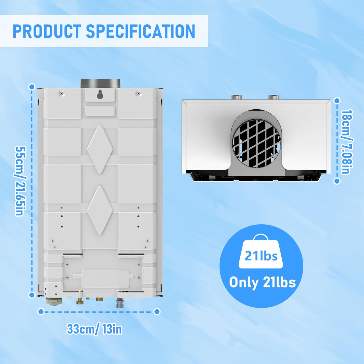 Water Heater Tankless, VANSTON Propane Water Heater Outdoor, 2.64GPM Portable Water Heaters, Instant Hot Water Heaters, Overheat Protection, Easy Installation & Lightweight for RV, Camping, 10L