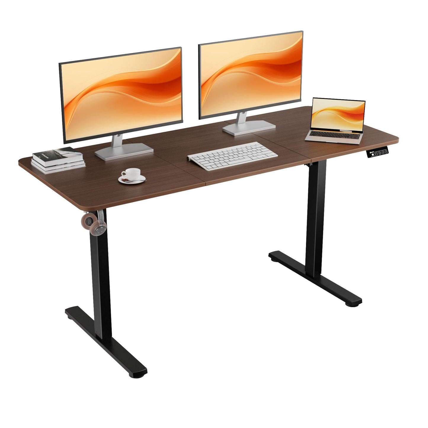 ERGOMAKER Electric Standing Desk, 55" x 23.6" Height Adjustable Sit Stand Desk with Splice Board for Home Office, Computer Desk Memory Preset (Black Frame, Walnut Desktop)
