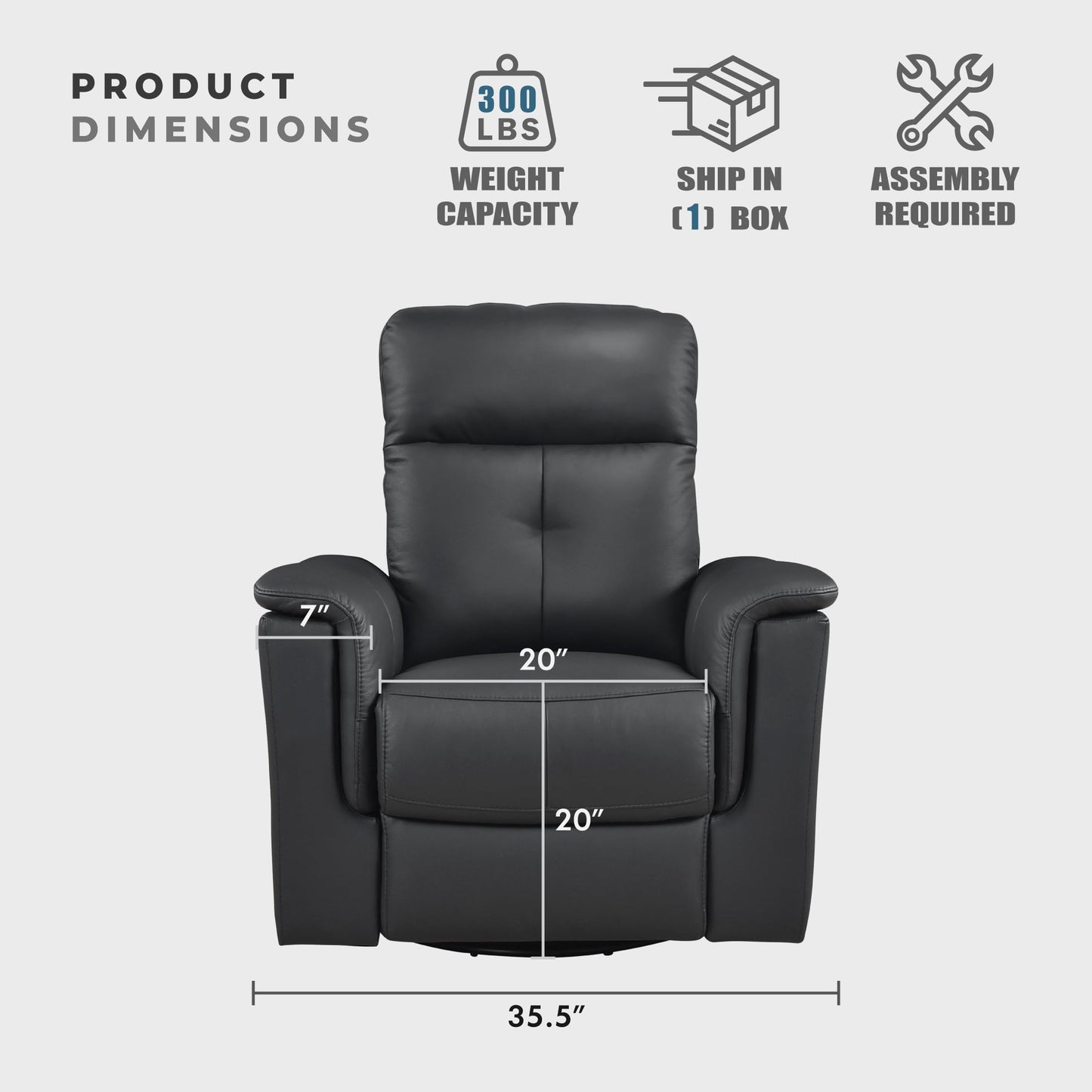 Lexicon Swivel Glider Recliner Chair, Comfy Nursery Glider, Top Grain Leather Match Recliner, Manual Reclining Chair for Living Room/Office/Apartment, Black
