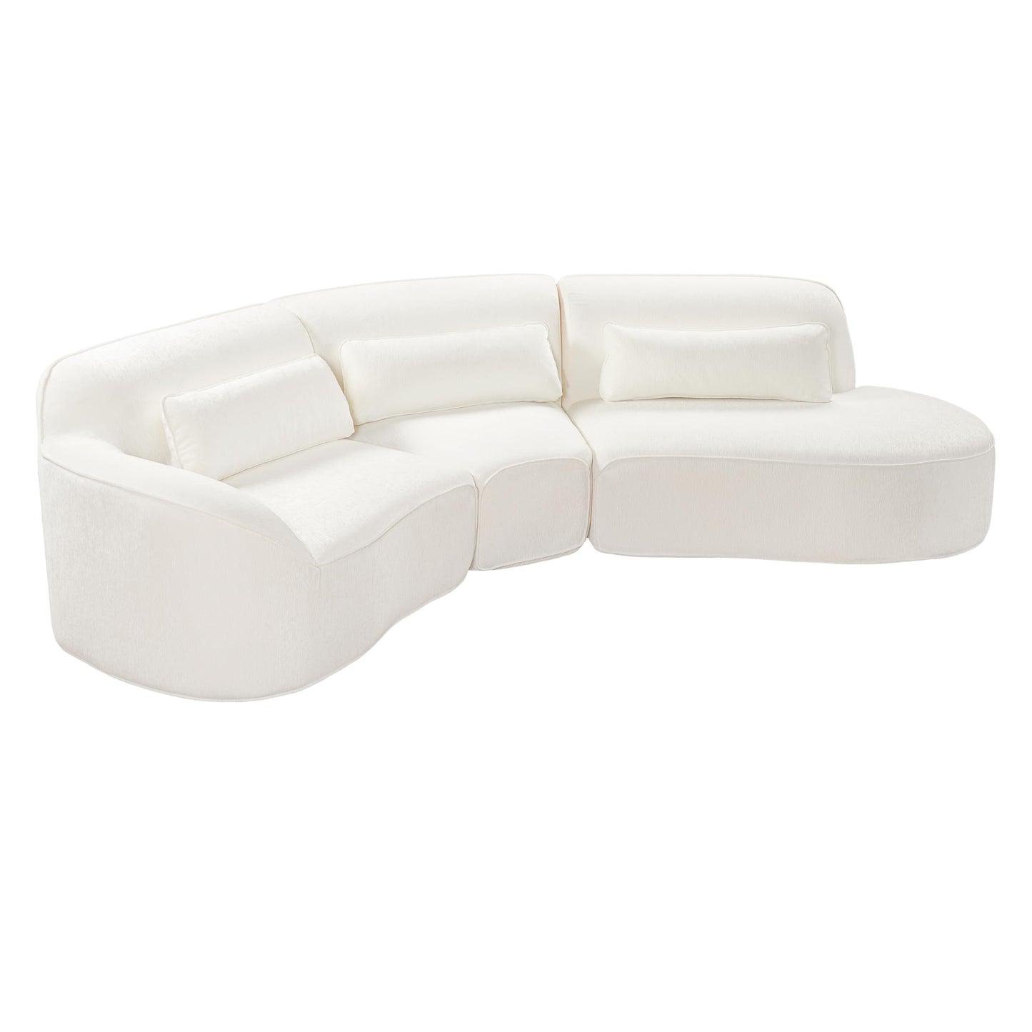 Merax 123.23" Curved Polyester Sectional Sofa Set, Modern Cloud Couch with Chaise Lounge & 3 Pillows & Right Hand Facing, High-Density Fully Compressed Sponge, Fully Assembled for Living Room, Beige
