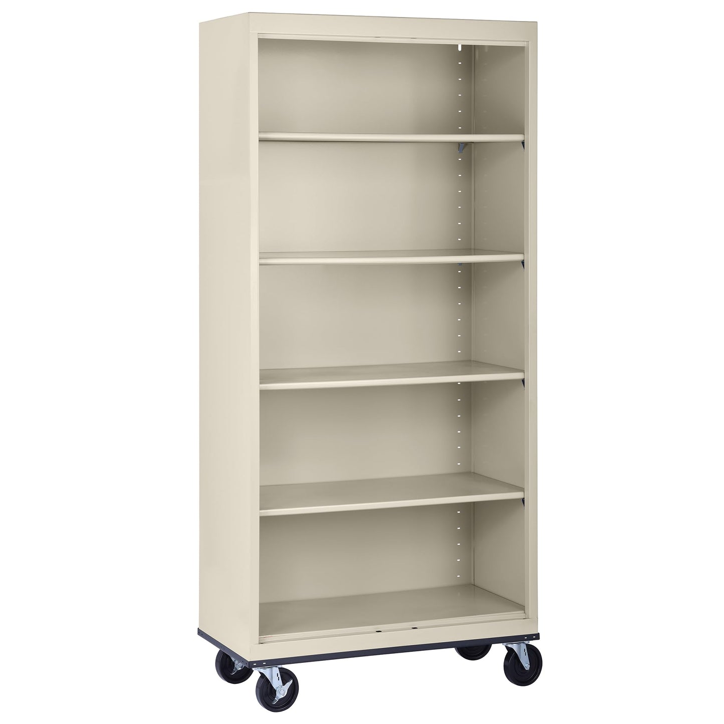 Sandusky Lee BM40361872-07 Mobile Bookcase with 4 Adjustable Shelves, Steel Rolling Bookshelf Storage Cabinet, 78"H, Putty
