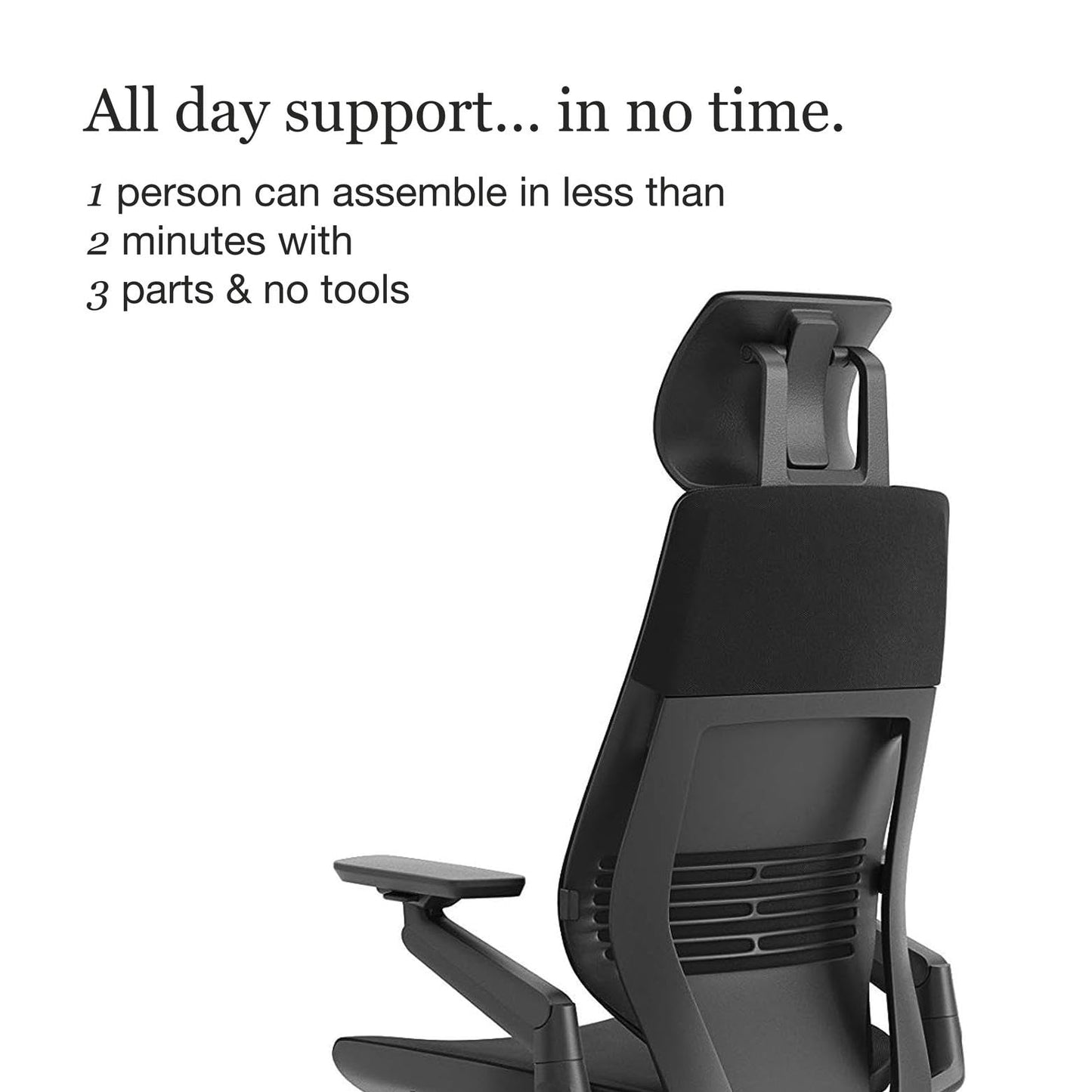 Steelcase Gesture Office Chair with Head Rest - Ergonomic Work Chair with Wheels for Hard Flooring - Comfortable Office Chair - Intuitive-to-Adjust Chairs for Desk - 360-Degree Arms - Licorice Fabric