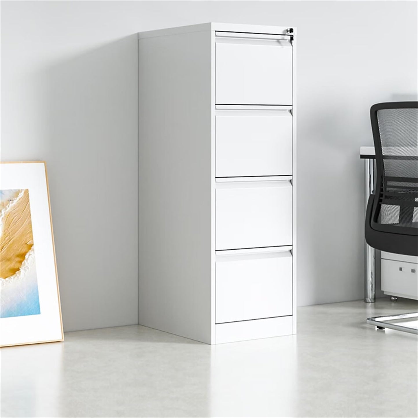GAOMON 4 Drawer File Cabinet, Vertical Metal Filing Cabinets with Lock Storage Cabinet, Lockable Steel Drawers for Hanging Letter/Legal/F4/A4 Files, Home Office Use White
