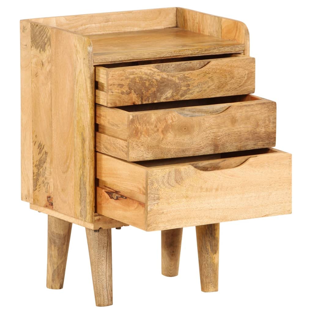 WXGTBKPR Solid Mango Wood Bedside Cabinet with 3 Drawers, Retro Style Nightstand for Bedroom, Storage End Table for Small Spaces, 15.7 x 15.7 x 23.4 Inches, Brown