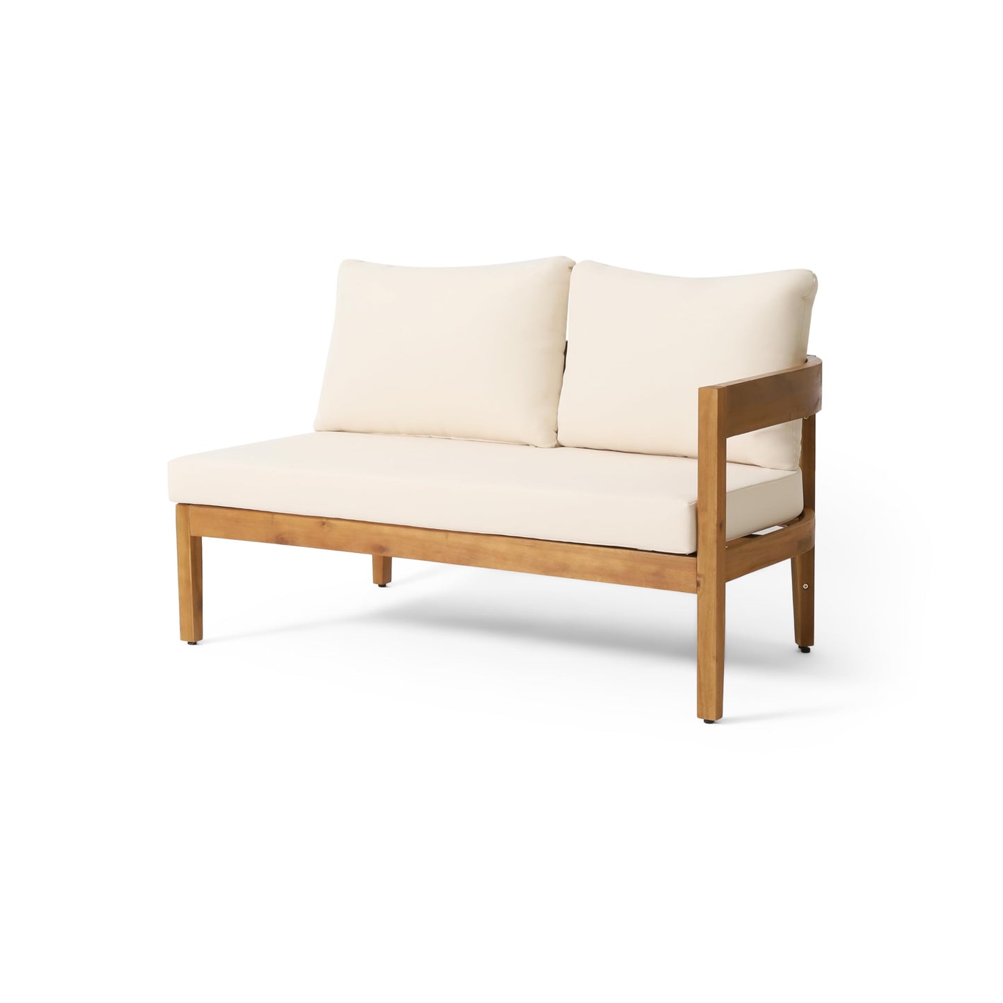 Merax 2 Piece Patio Outdoor Conversation Set, All-Weather Curved Acacia Wood 2 Loveseat Sofas with Cushions for Backyard Deck Poolside,Free Combination, Teak+ Beige