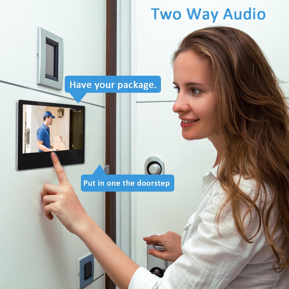 ANJIELO SMART Wired Video Intercom System,10 Inch Touch Monitor with 1080P HD Doorbell Camera,Apartment Door Phone Kit,Support Motion Detechtion RFID Card Unlocking for Home (1 doorbell + 3 Monitor)