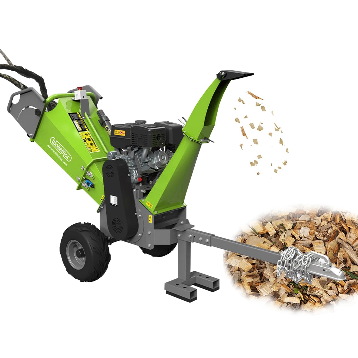 Wallemac 420cc 14HP 6-Inch Wood Chipper Shredder Mulcher E-Start Gas Powered B&S Engine EPA Certified with Towbar/Emergency Stop Button (B&S Engine, Electric Start)