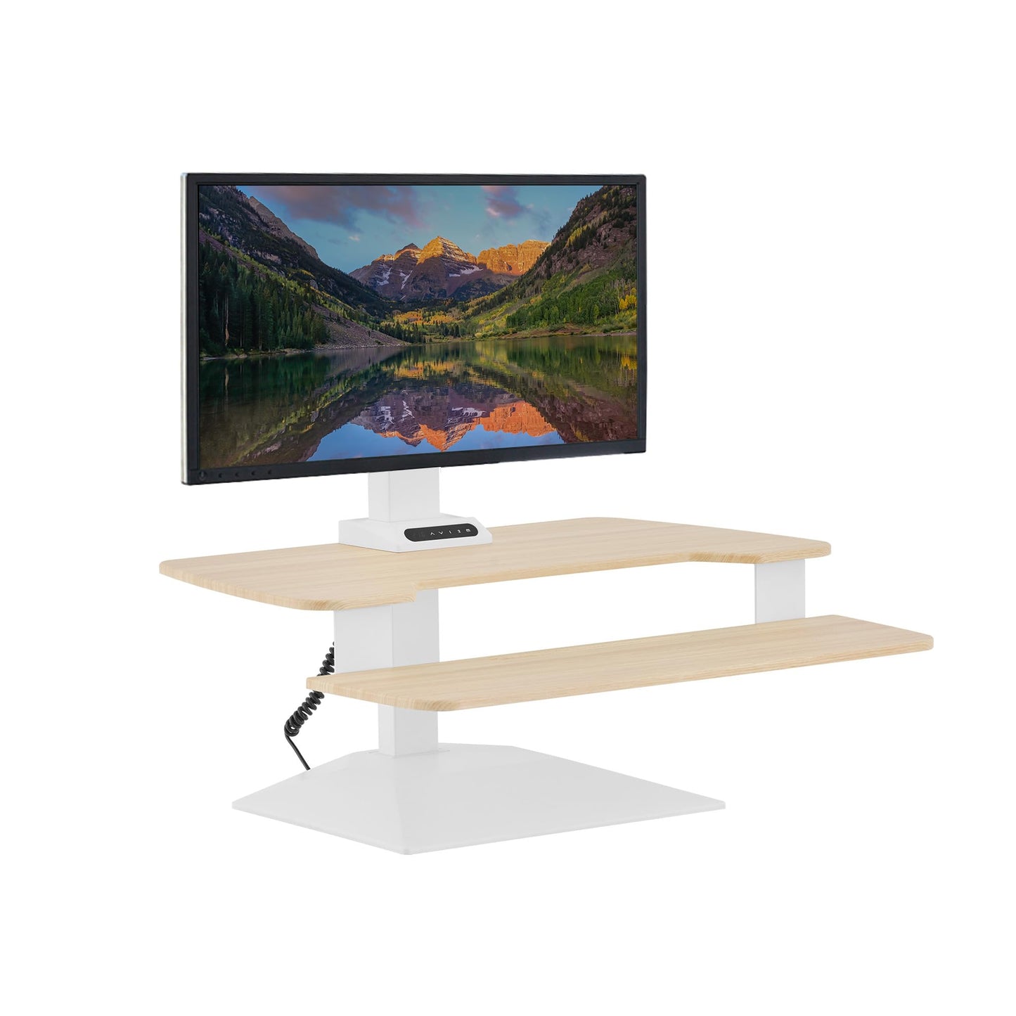 Vari VariDesk Premier Electric Converter - Standing Desk Height Adjustable Riser - Stand Up Converter for Home Office Workspace - Single Monitor Mount Computer Workstation (Light Wood)