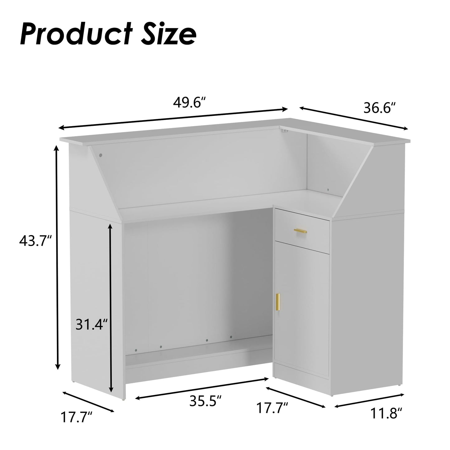 PAKASEPT Reception Desk with LED Lights, L-Shaped Modern Front Desk with Glass Display Shelf, Reception Counter Table for Lobbies, Salons, Retail, Home Offices (White)