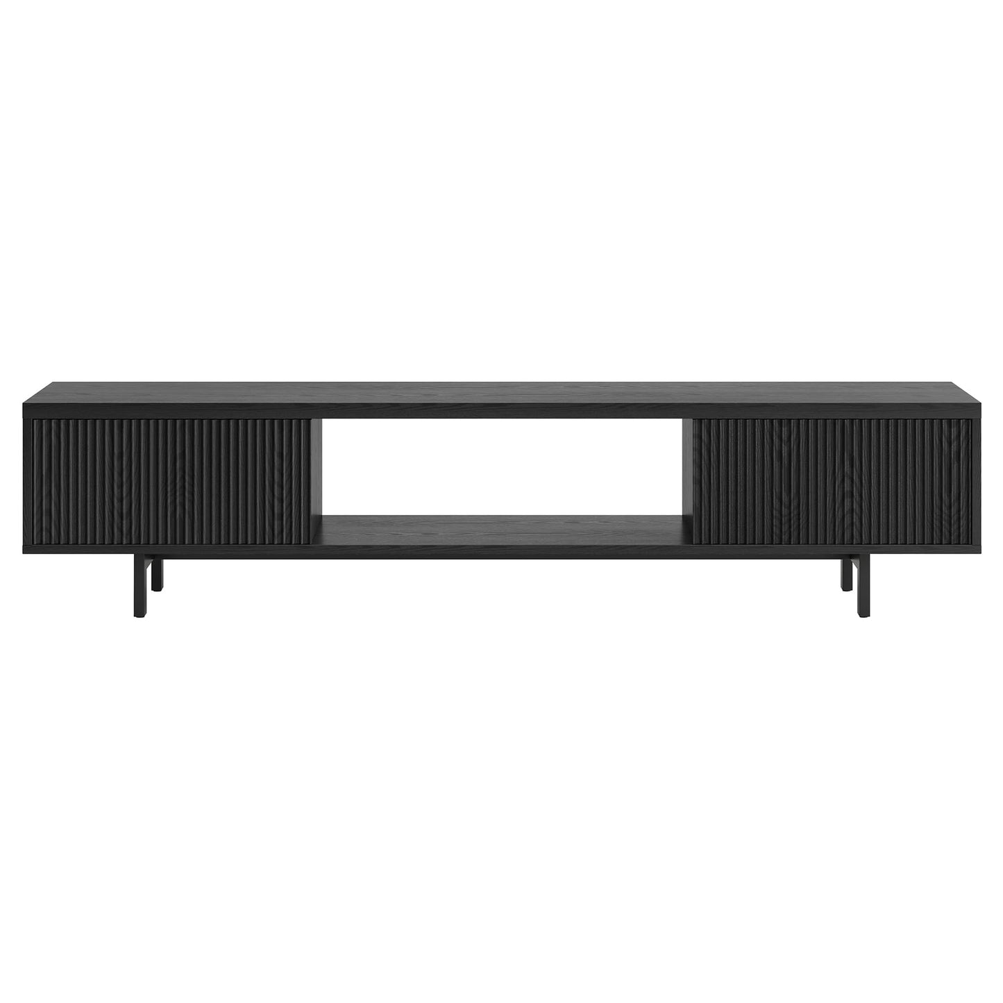 Henn&Hart Fluted TV Stand for TVs up to 78" with 2 Ribbed Side Storage Cabinets and Open Center Storage for Living Room, Family Room, or Office, Natural Black
