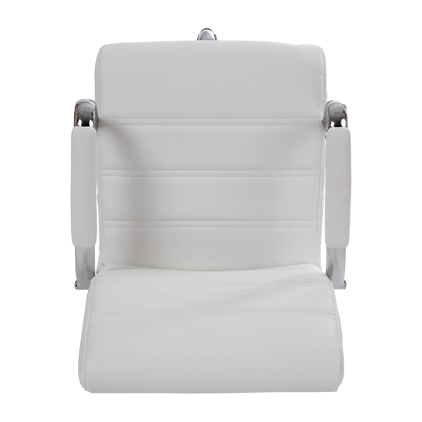 Flash Furniture Whitney Mid-Back Swivel LeatherSoft Drafting Chair with Padded Seat, Armrests, and Foot Ring, Adjustable Office Chair, White/Chrome