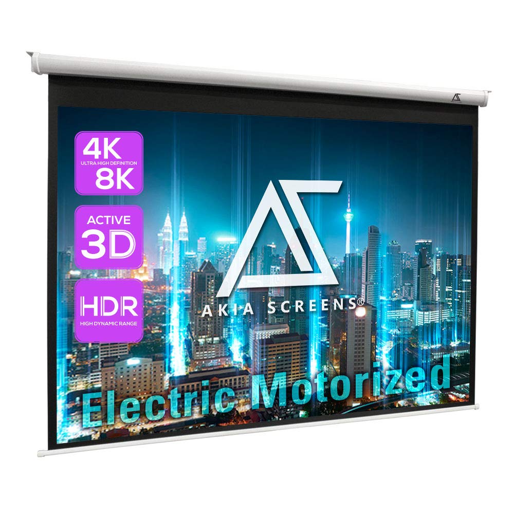Akia Screens 104" Motorized Projector Screen 4:3 – Electric Drop Down with Remote, 8K/4K HD & 3D Ready, Ceiling or Wall Mount – AK-MOTORIZE104VW