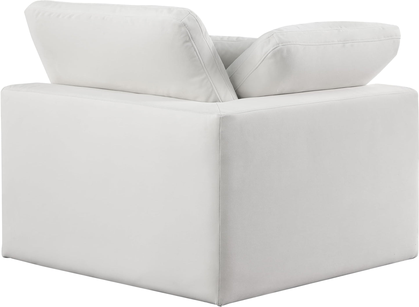 Meridian Furniture 189Cream-Corner Comfy Collection Modern | Contemporary Velvet Upholstered Corner Chair, Soft Cream Velvet, Down Feather Cushions, 40" W x 40" D x 34.5" H, Cream