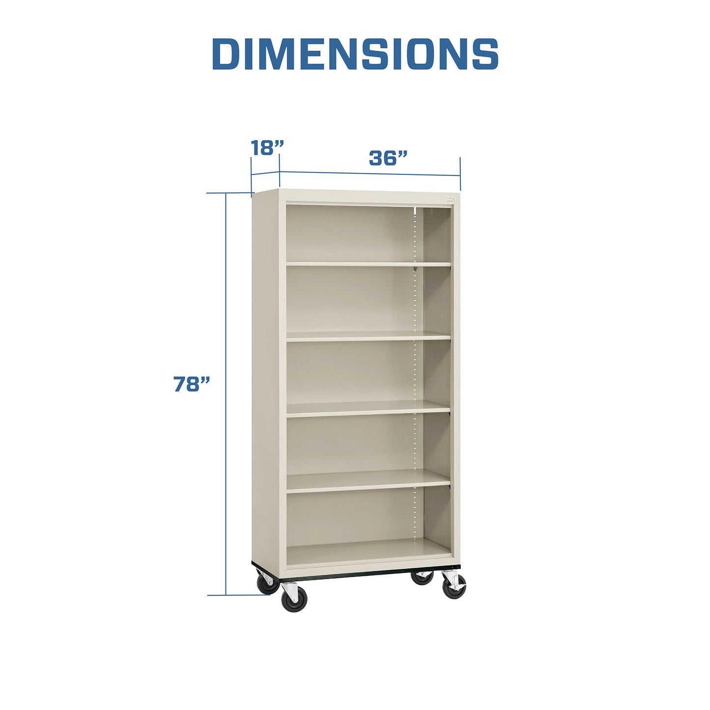 Sandusky Lee BM40361872-07 Mobile Bookcase with 4 Adjustable Shelves, Steel Rolling Bookshelf Storage Cabinet, 78"H, Putty