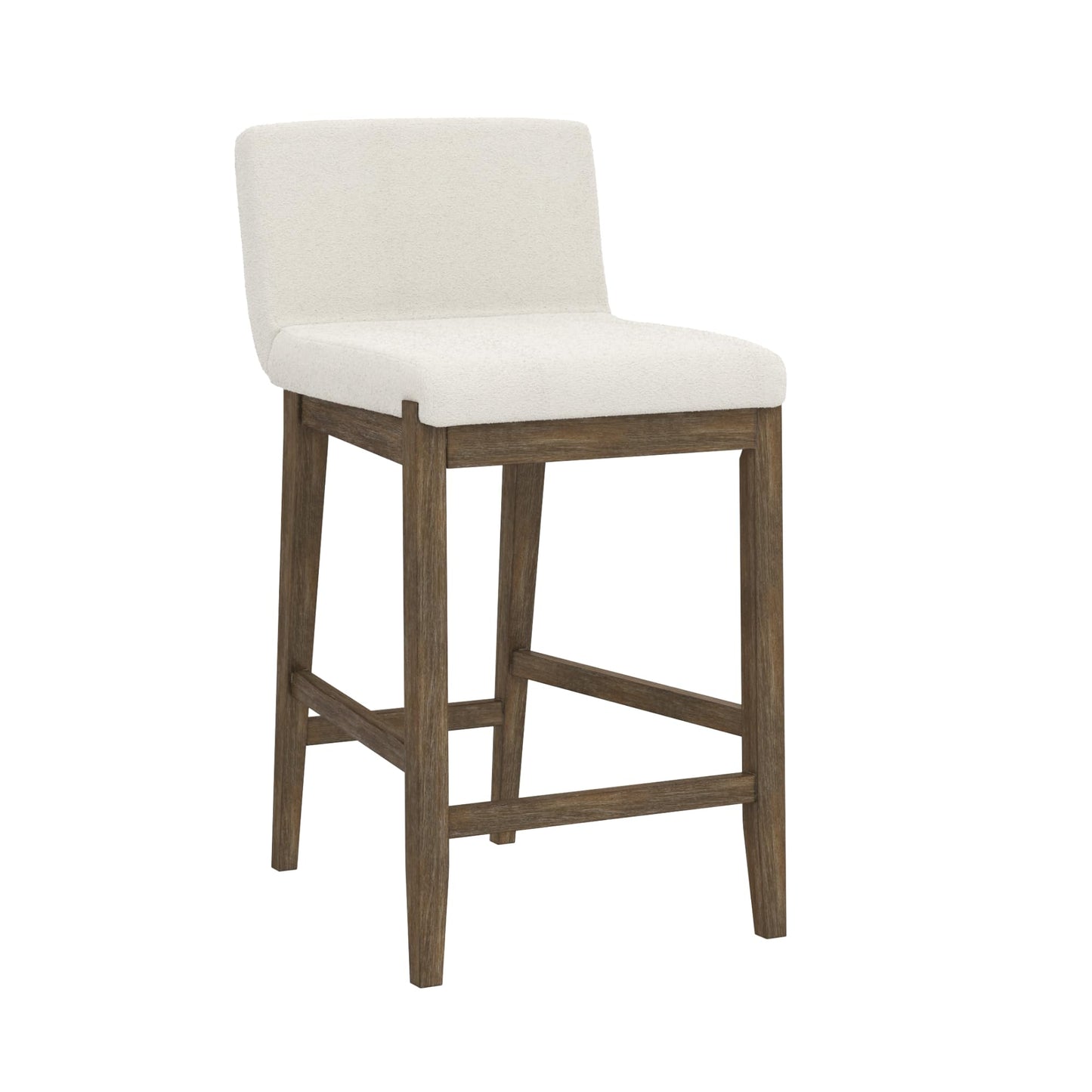 Nathan James Gracie Modern Counter Height Bar Stool with Back, Counter Stool Upholstered Chair with Natural Textured Linen and Brushed Wooden Legs, Cream Boucle/Dark Brown