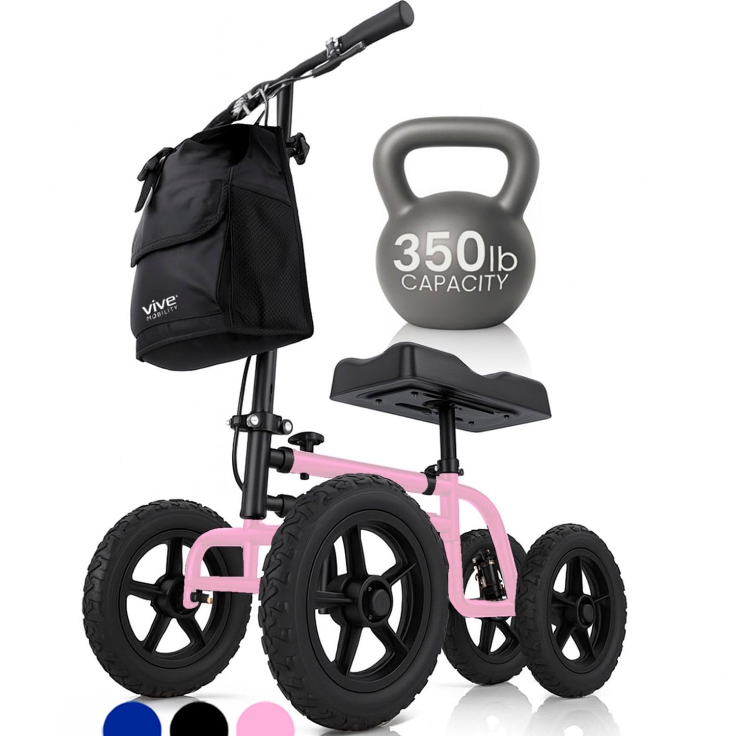 Vive Mobility All Terrain Knee Scooter Walker for Foot Injuries - Adult Broken Leg Crutch Cart Roller for Surgery, Broken Foot, Ankle Injury - Kneeling Rolling Steerable Seated Wheel Scooter Aid