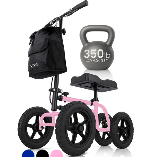 Vive Mobility All Terrain Knee Scooter Walker for Foot Injuries - Adult Broken Leg Crutch Cart Roller for Surgery, Broken Foot, Ankle Injury - Kneeling Rolling Steerable Seated Wheel Scooter Aid