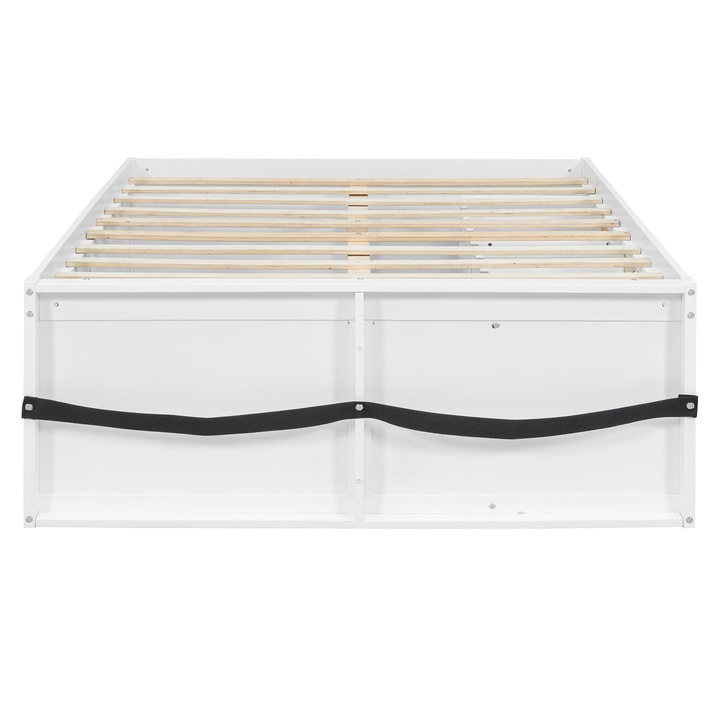 Merax Full Size Wooden Platform Bed with Bookshelf, Display Cabinet and Storage Drawer, White+Natural Multi-Functional Storage Bed for Bedroom, Guestroom