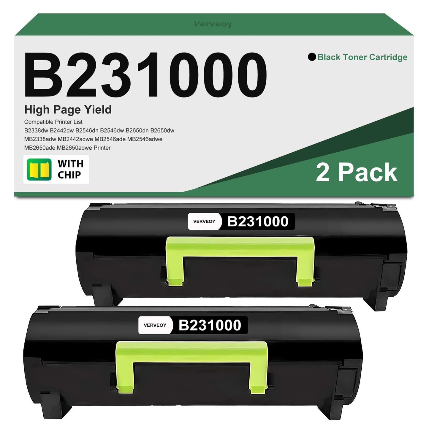 B231000 Toner Cartridge 2-Pack Replacement for Lexmark B231000 Black Print High Yield Cartridge Remanufactured for B2338dw B2650dn B2442dw B2546dw B2650dw MB2338adw MB2442adwe MB2546ade Printer