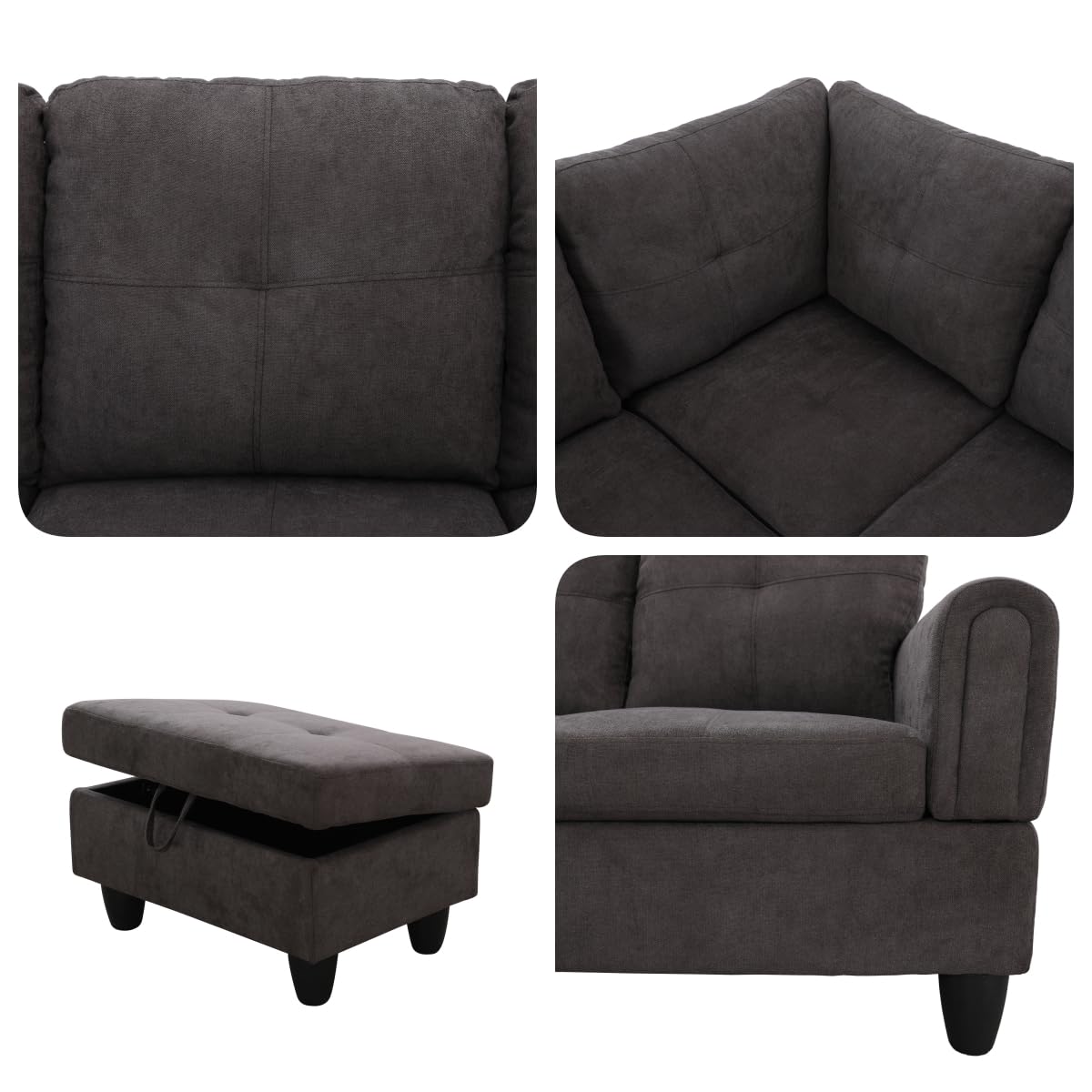 Topcomfy 97.5" L Shaped Couch Set, Modular Sectional Couches for Living Room with Storage Ottoman, 4 Seat Home Sofa Living Room Furniture Sets with Chaise for Apartment Office (Linen, Dark Brown)