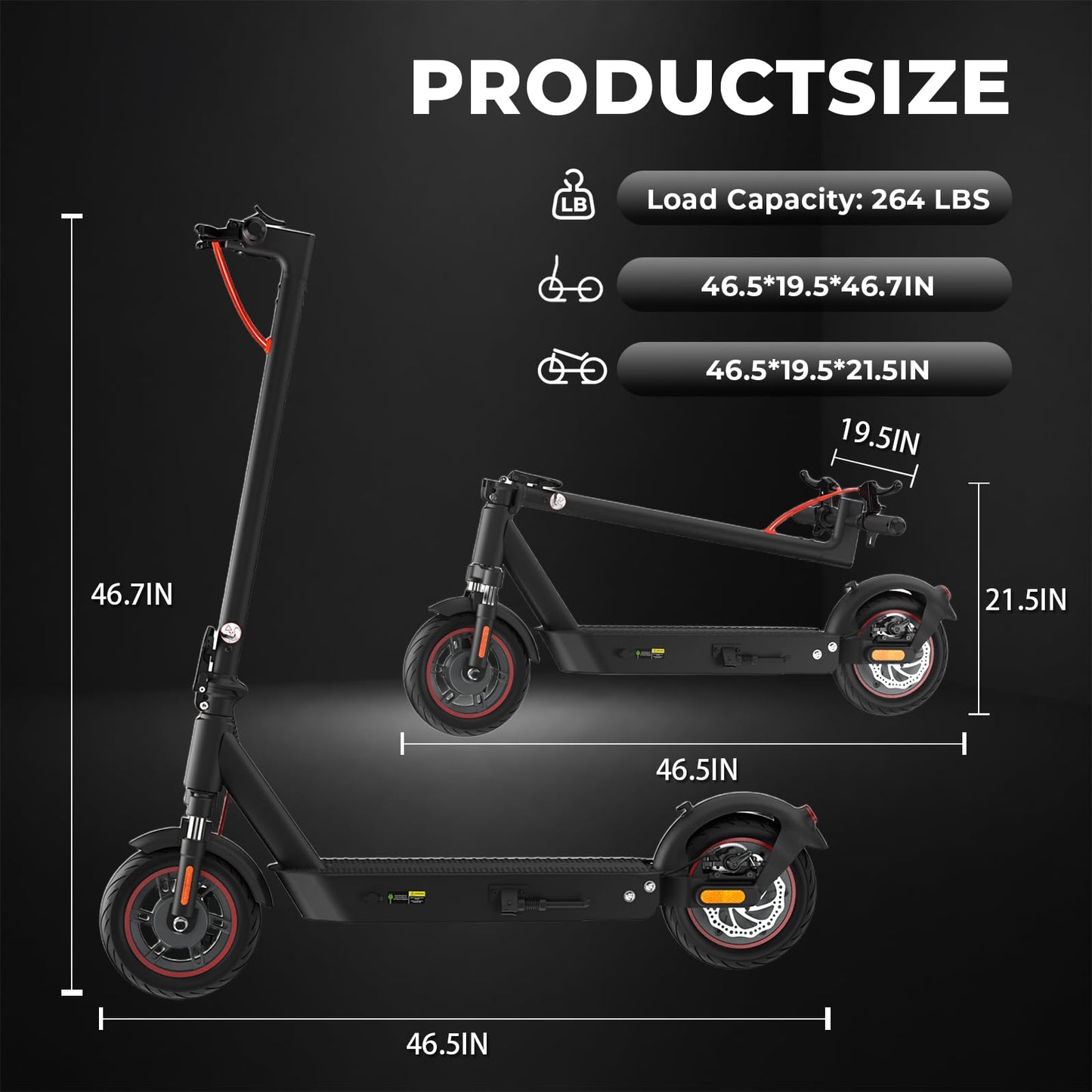 HopCycle Electric Scooters - Electric Scooter Adults, 1200W/1000W/500W Motor, 28/25/21/18 MPH Top Speed, 10''/8.5'' Tires, 28/25/23/21Miles, APP Control E Scooter for Teens Standard Black