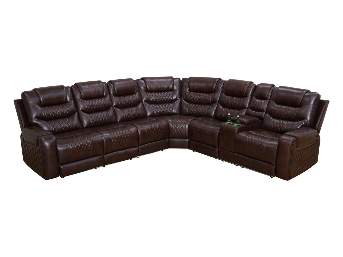 Reclining Sectional, Power Sectional Couch, Leather Sofa Set for Living Room, Comfy Home Theater Seating with USB 2.0 Charging Ports, LED Light Strips, Fold-Down Table & Cupholders (Brown, 3-Piece)