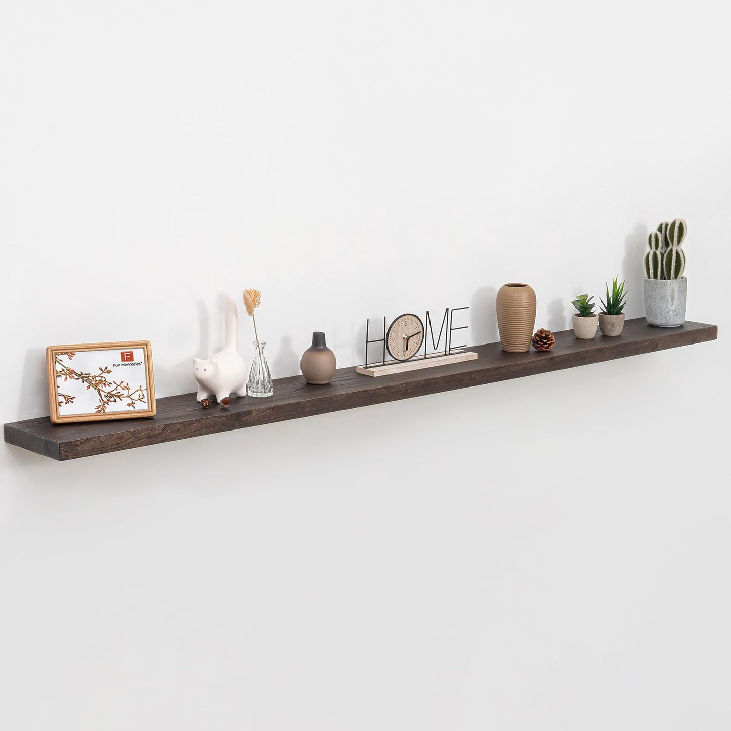 Fun Memories 72" Floating Shelves for Wall, Rustic Solid Elm Wood Floating Shelves - Invisible Bracket Mount, Extra Long Wall Mounted Shelf for Living Room, Bathroom, Bedroom, Kitchen, Walnut